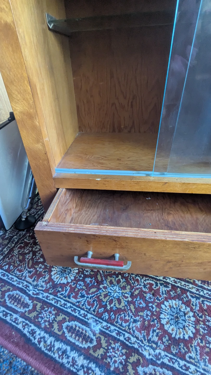 Vintage Mid-Century Wood Cabinet with Glass Doors - photo 2