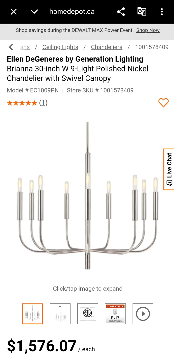 LIKE NEW: 9-light polished nickel chandelier - photo 2