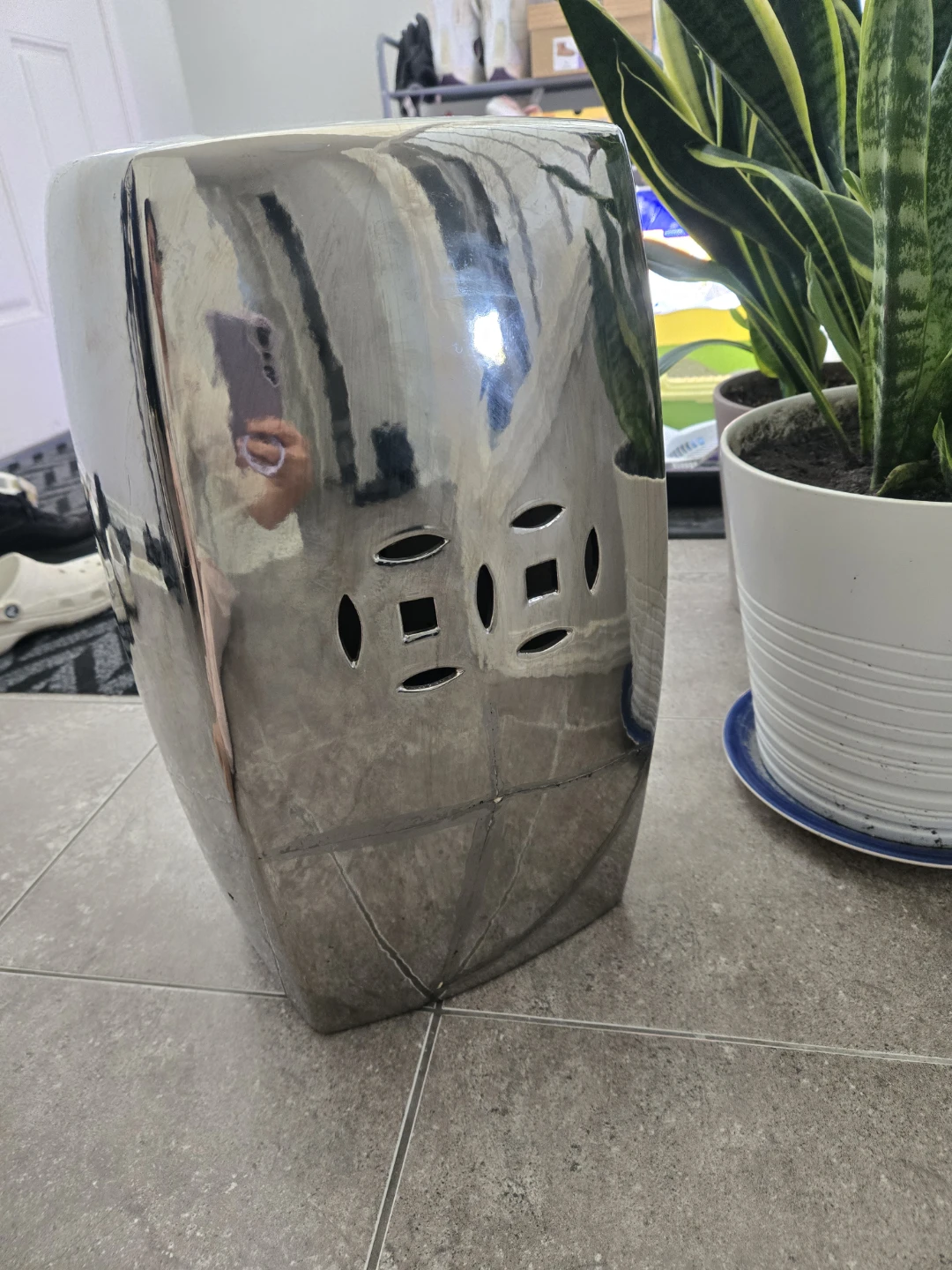 Chrome Ceramic Garden Stool