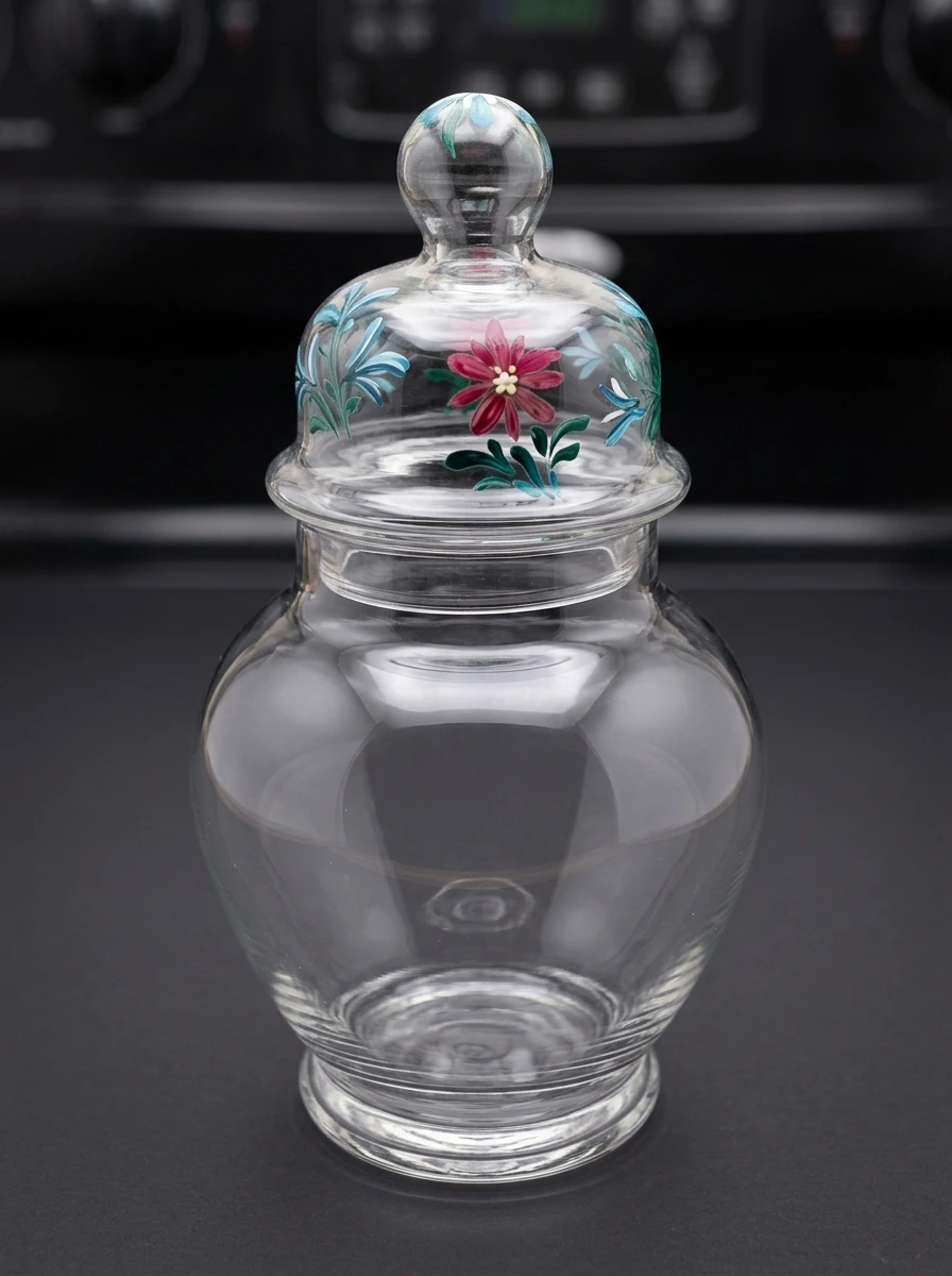 Pasabahce Floral Glass Apothecary Jar w/ Lid