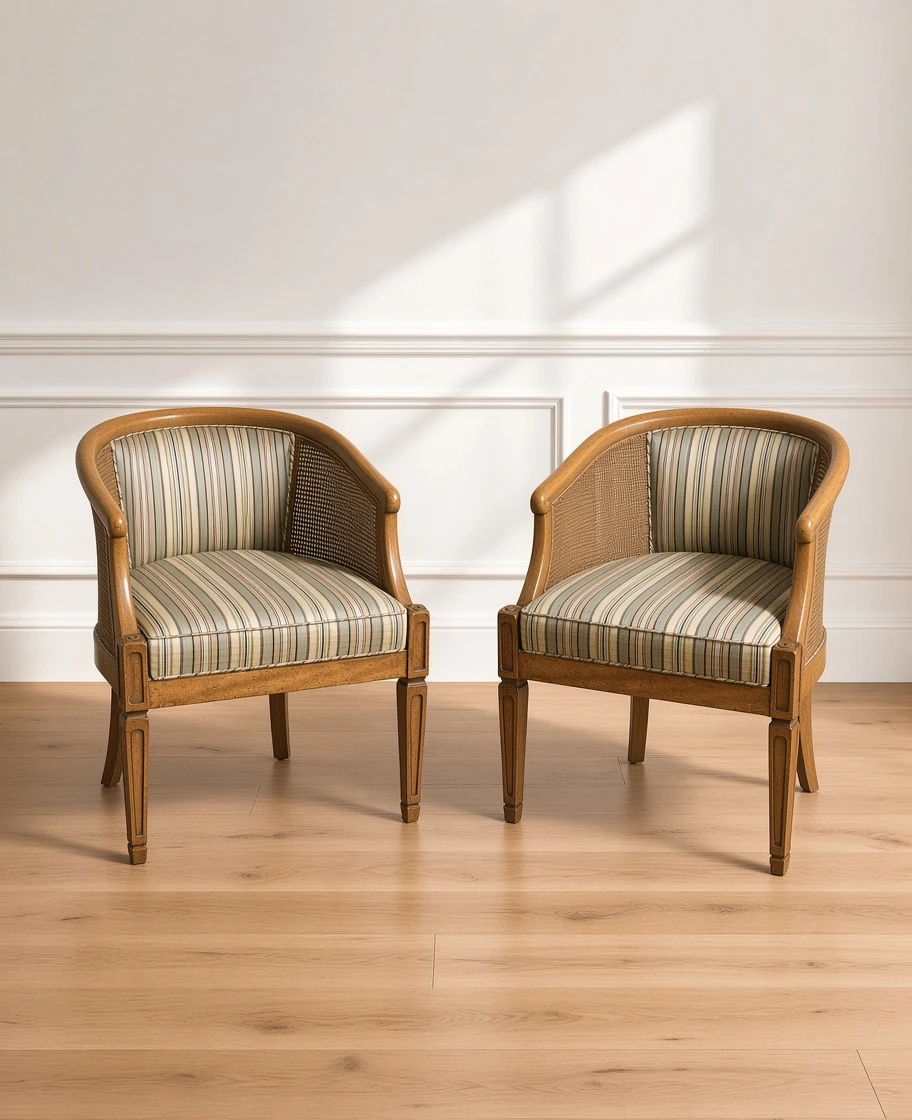 Vintage Cane Panelled Barrel Chair(s)