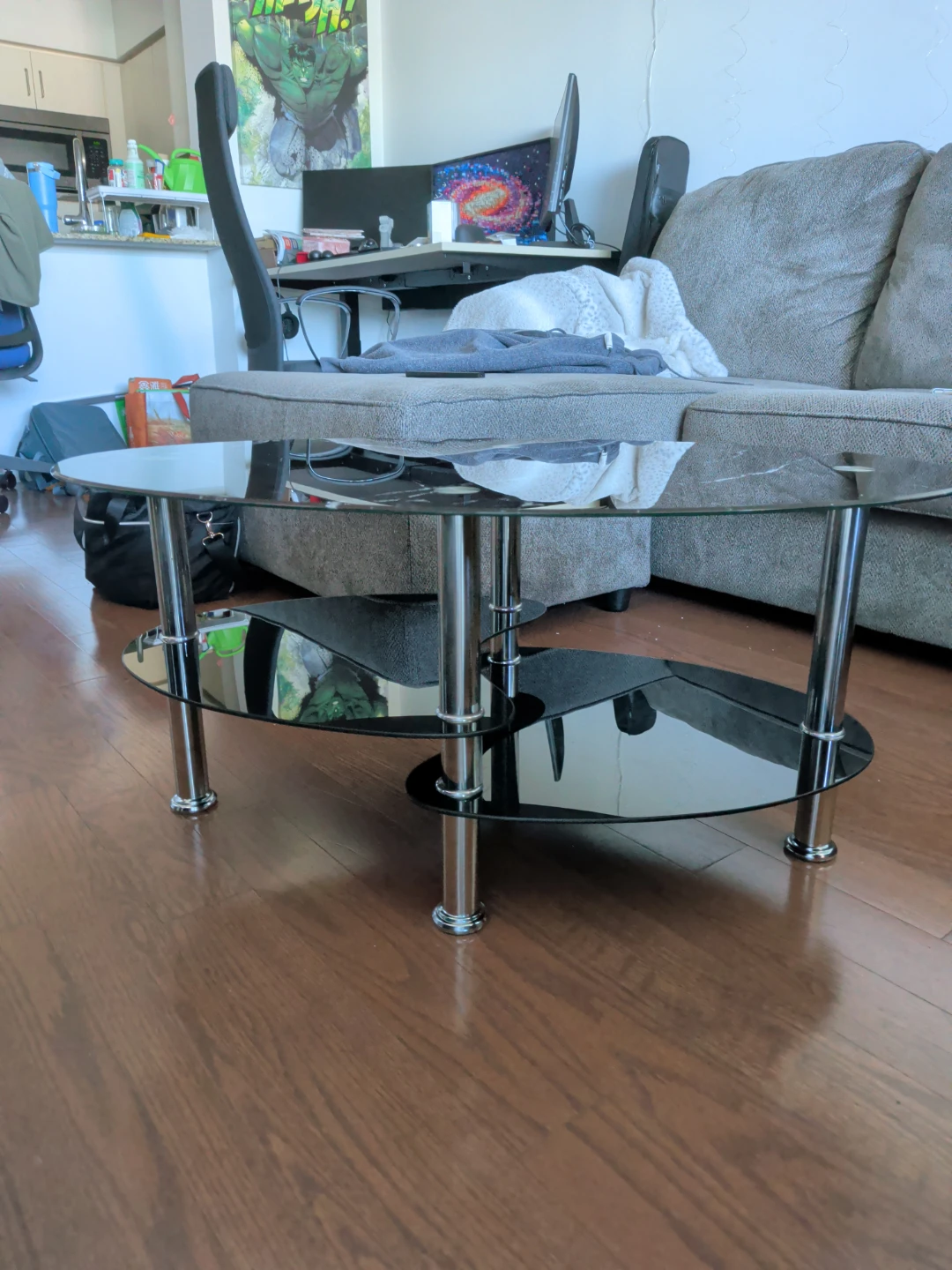 Black Marble Pattern Glass Coffee Table - photo 3