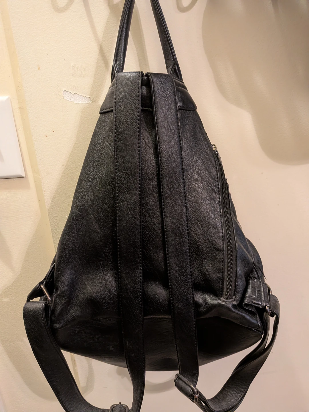 Black Convertible Faux Leather Backpack - photo 2
