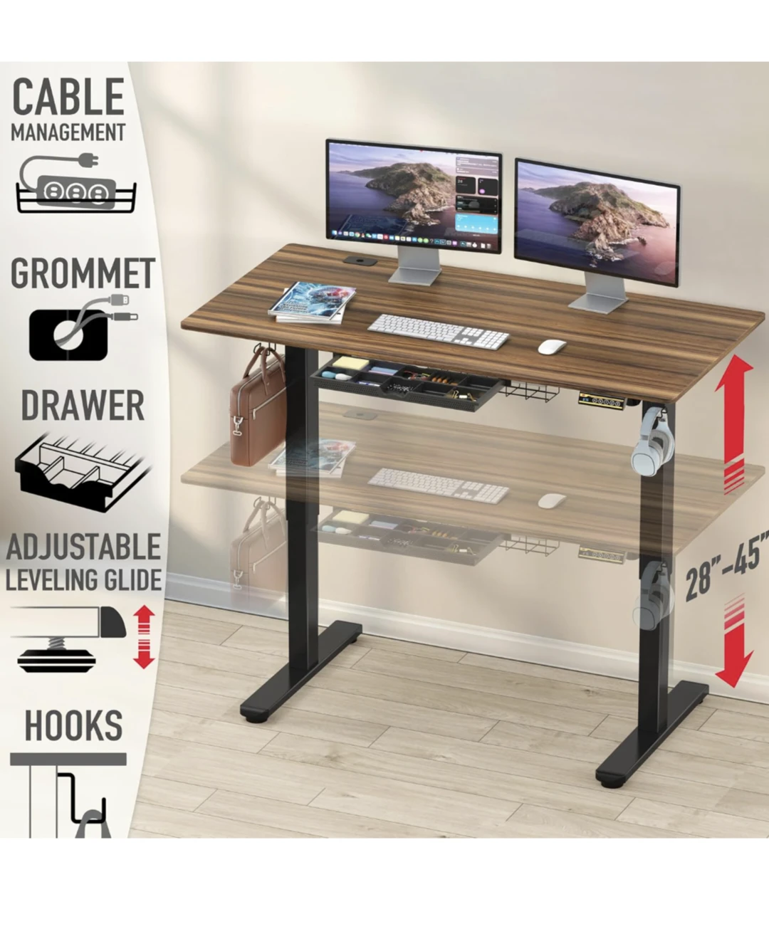 Adjustable Standing Desk with Drawer, 55 inch - photo 4