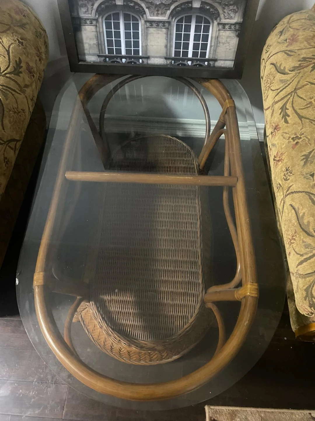 Vintage Rattan Glass Coffee Table & Wall Art Set - photo 2