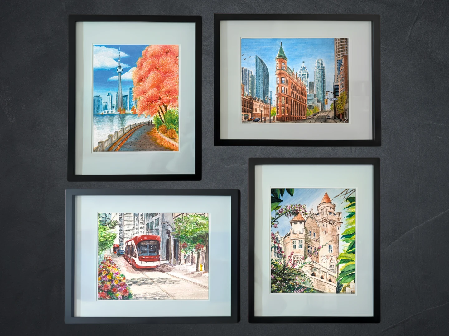 Toronto Collection Paintings | Set of 4 | Glass Framed 11x14in