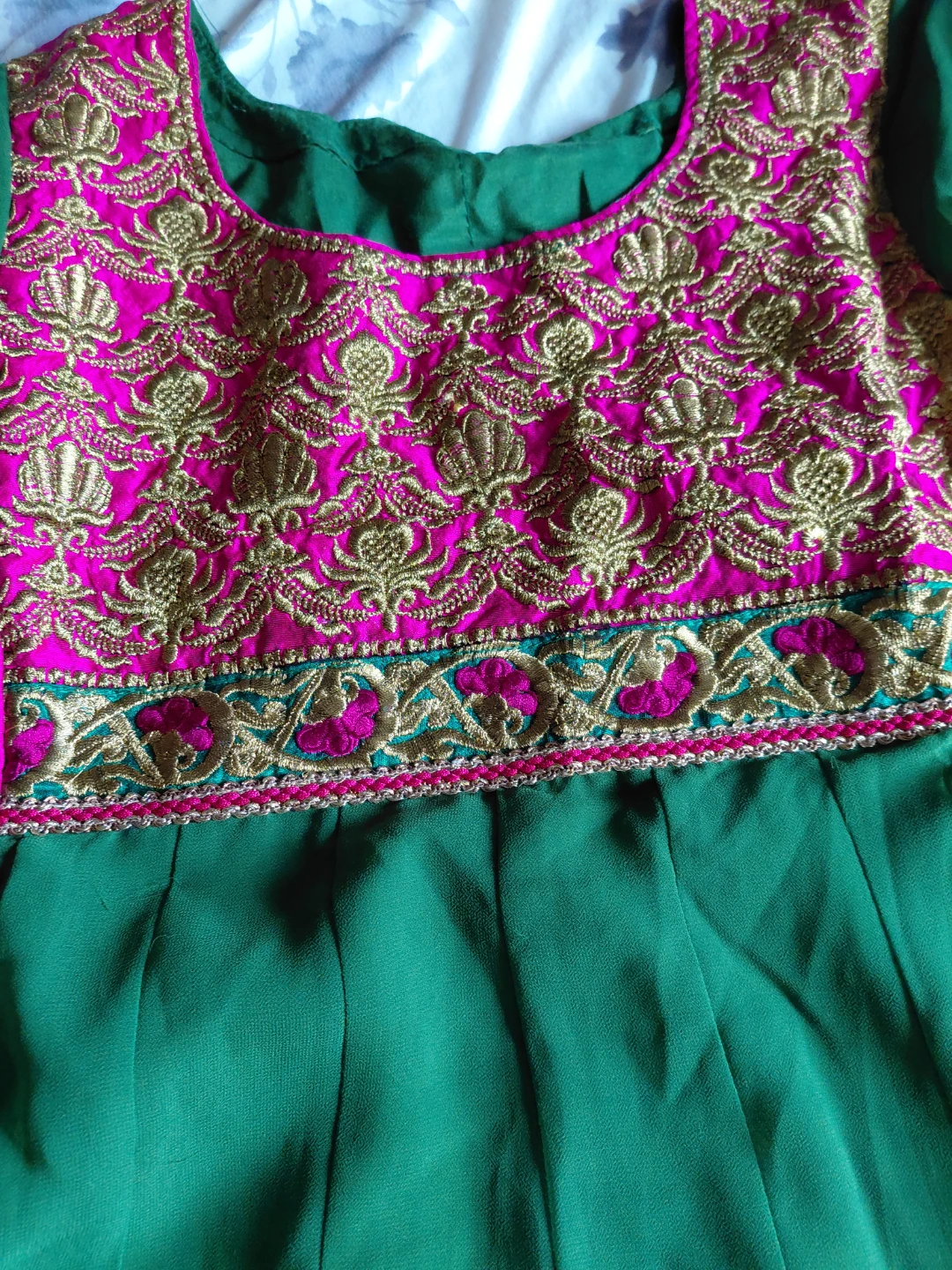 Green and Pink Embroidered Anarkali Dress - photo 3