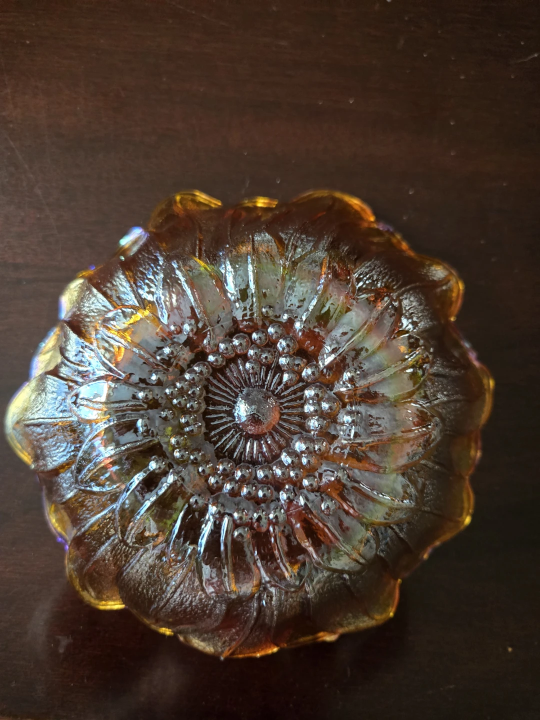 Vintage Indiana Glass Marigold Carnival Glass Sunflower Bowl - photo 3