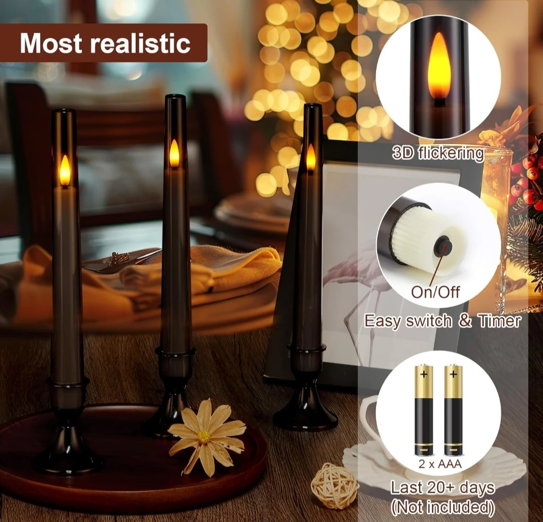 Set of 6 LED Flameless Taper Candles with Remotes - photo 2