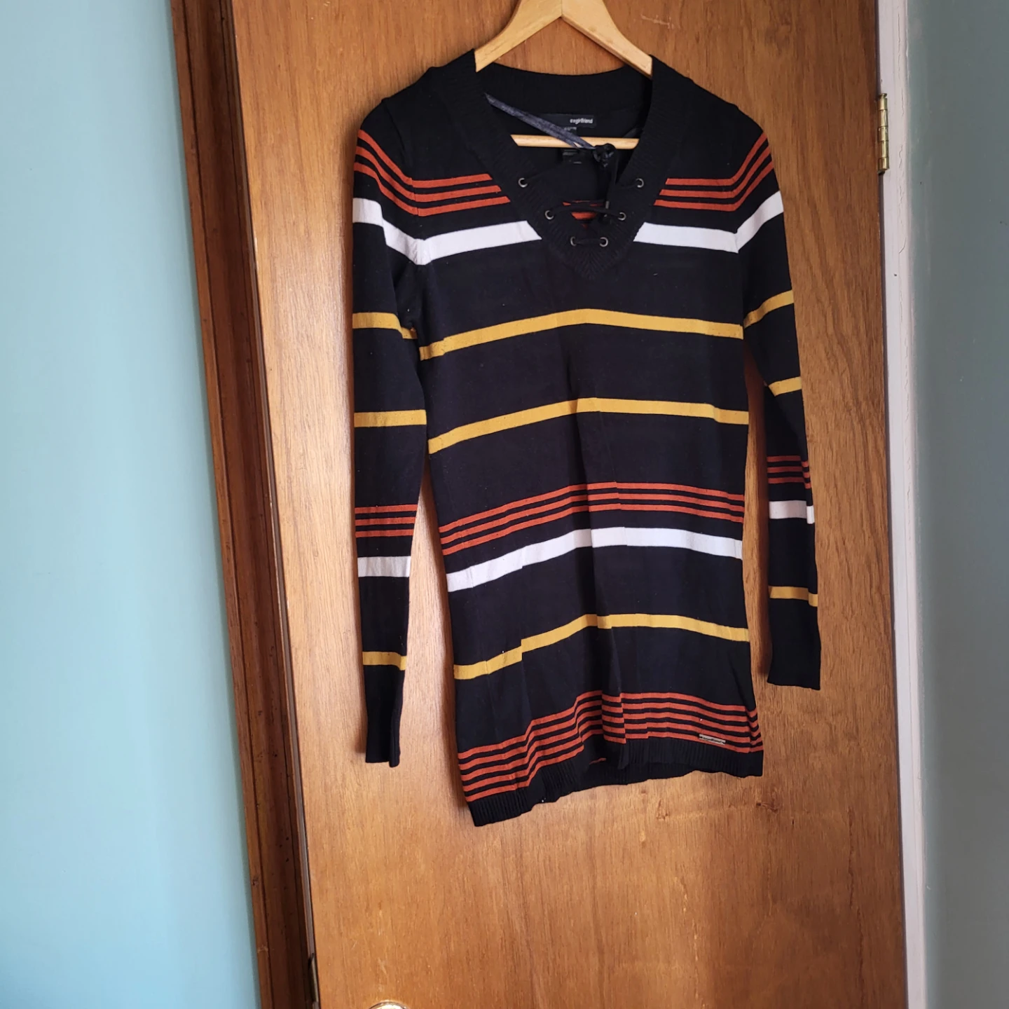 exgirlfriend Striped Lace-Up Sweater