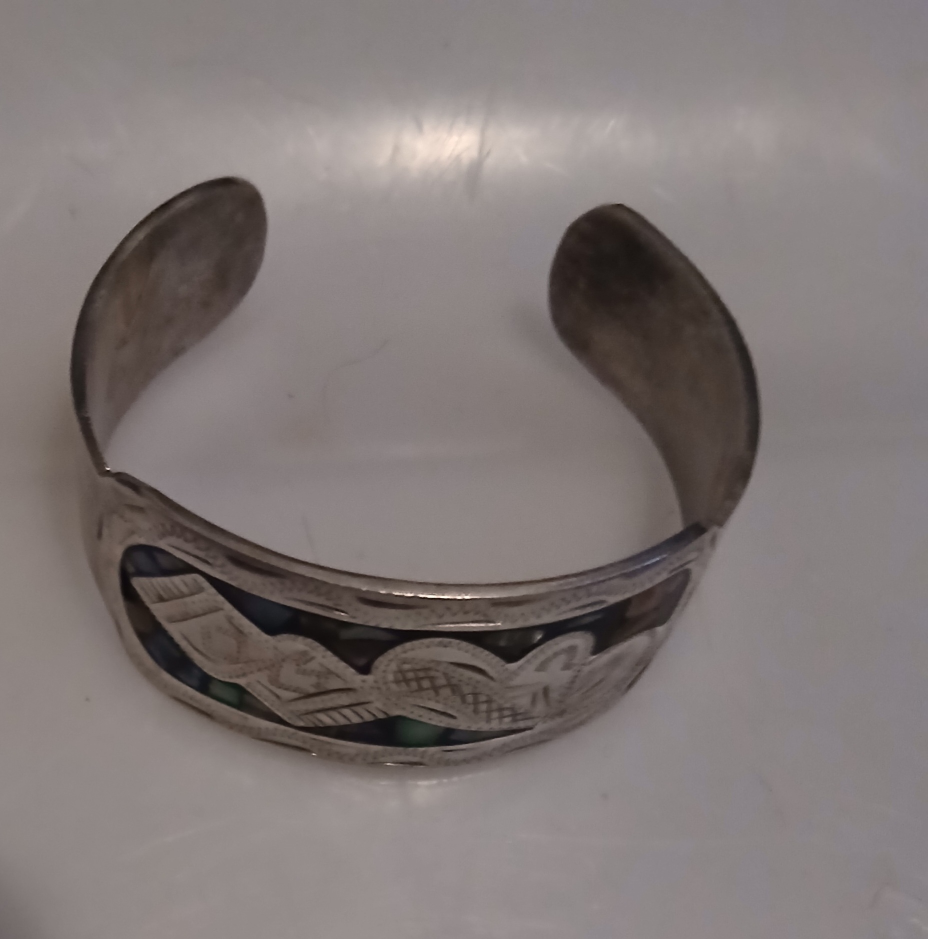 Engraved Silver Cuff Bracelet with Inlay $235 - photo 3