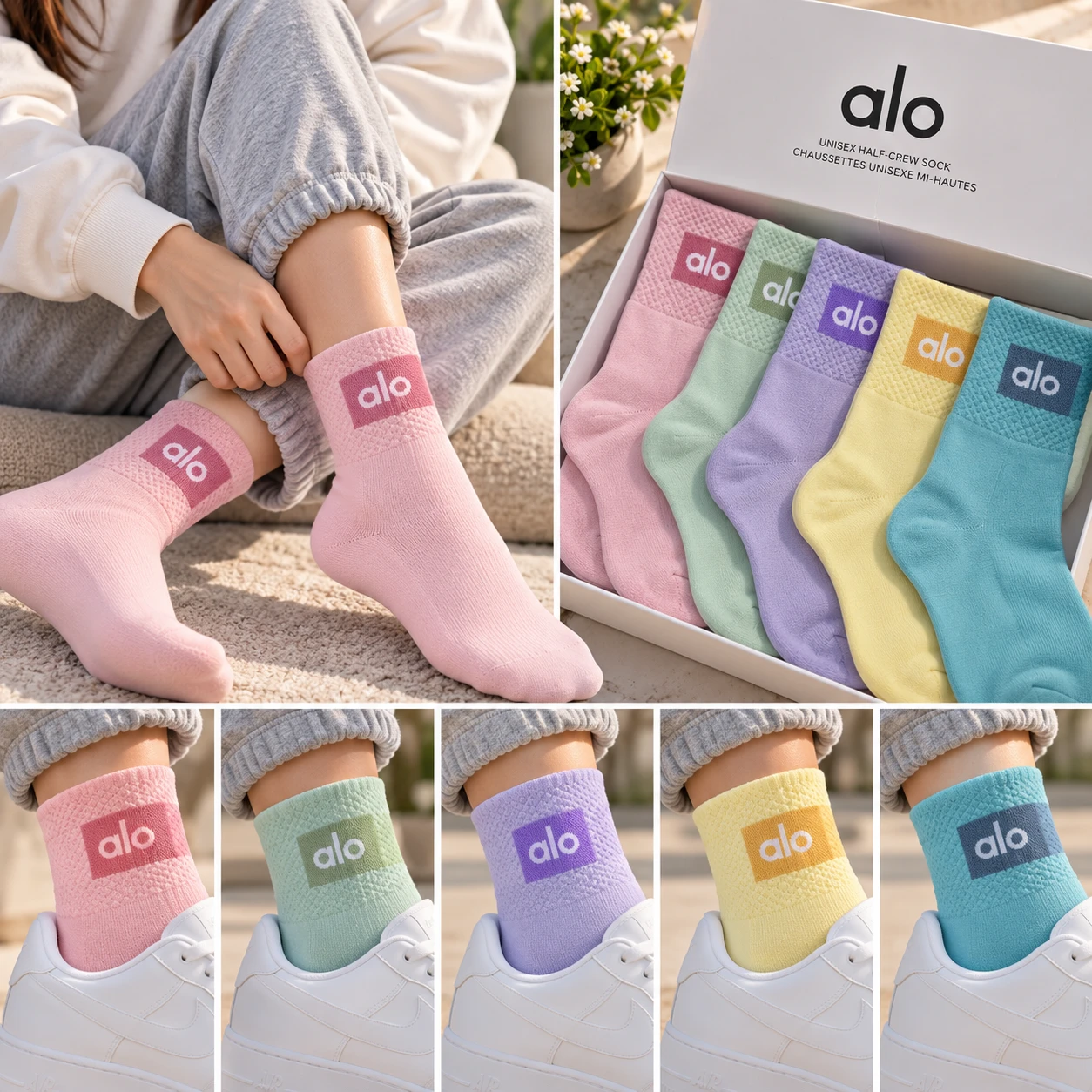 Alo Yoga Unisex Half-Crew Socks - 5 Pack