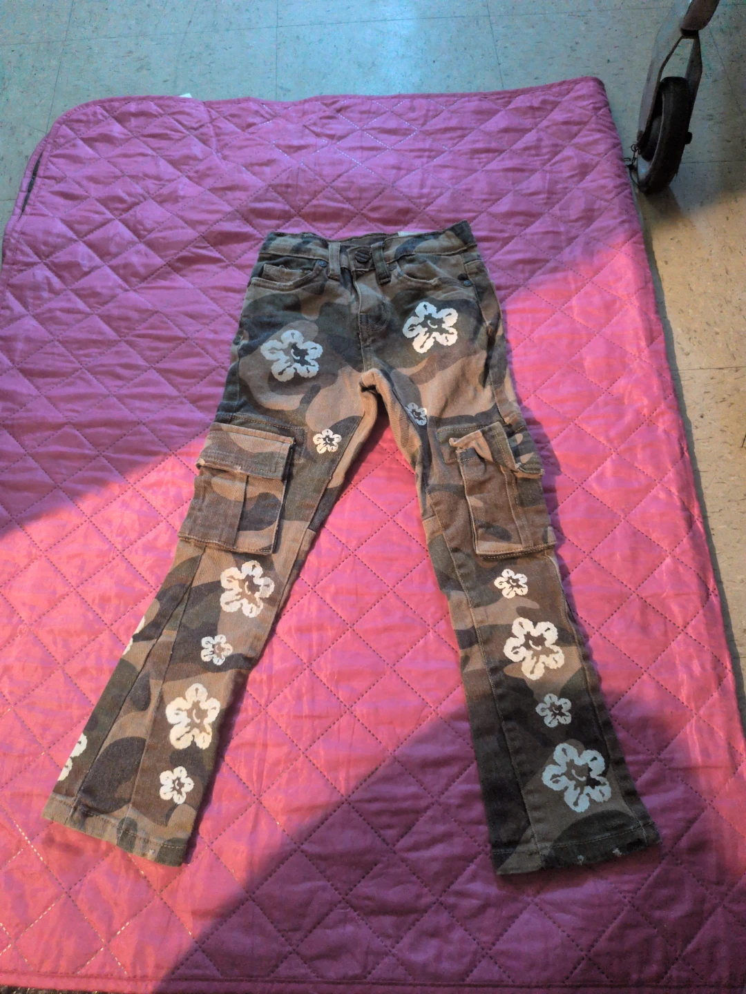 Camo Cargo Pants with Flower Print