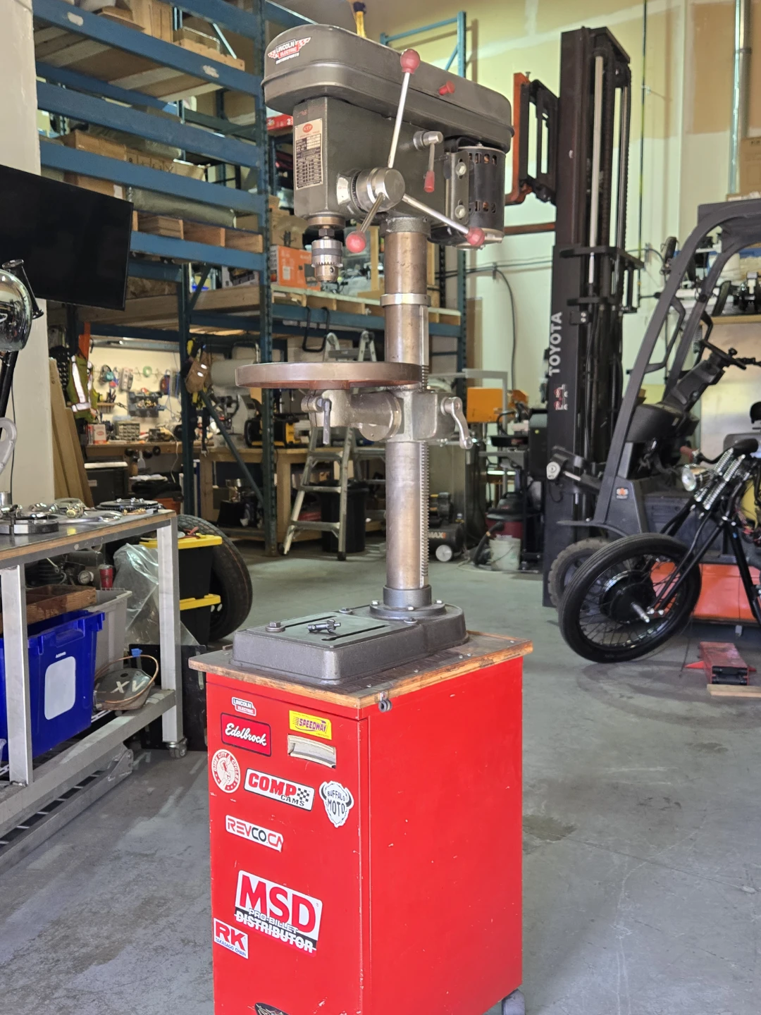 KTF Drill Press on rolling cabinet