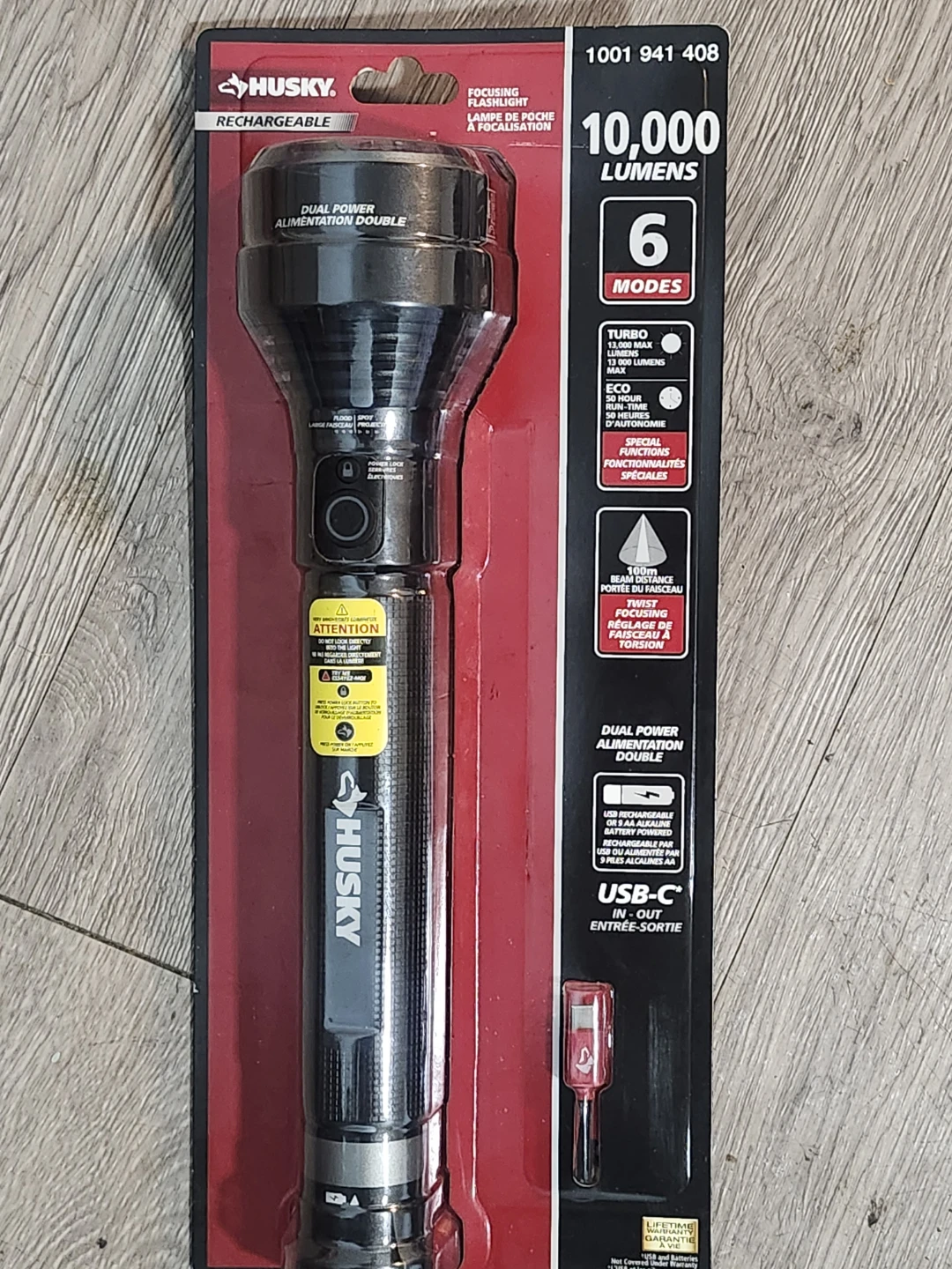 Husky 10,000 Lumens Rechargeable Flashlight