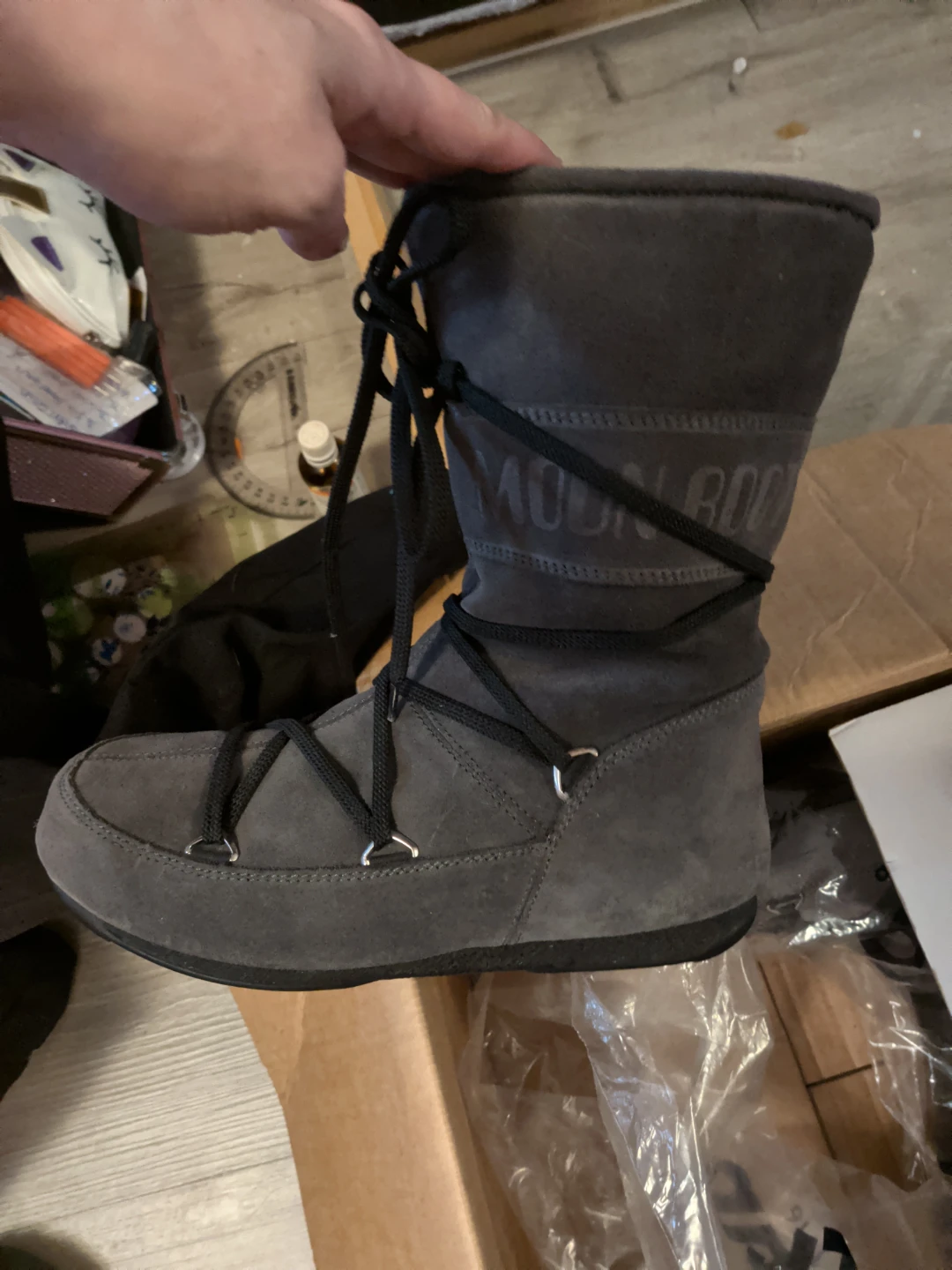 Moon Boot grey suede winter boots