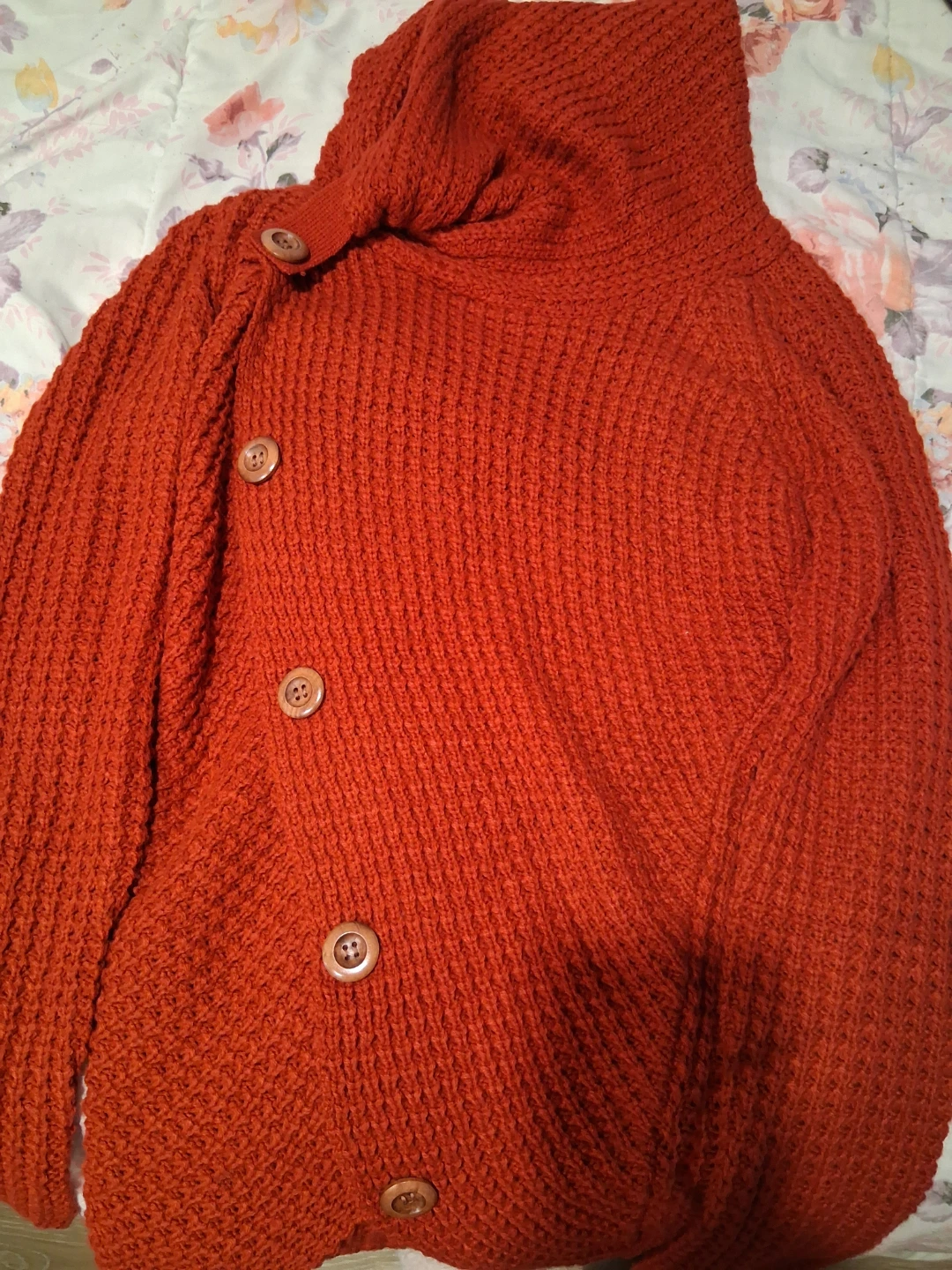 Rust Orange Knit Button-Down Sweater