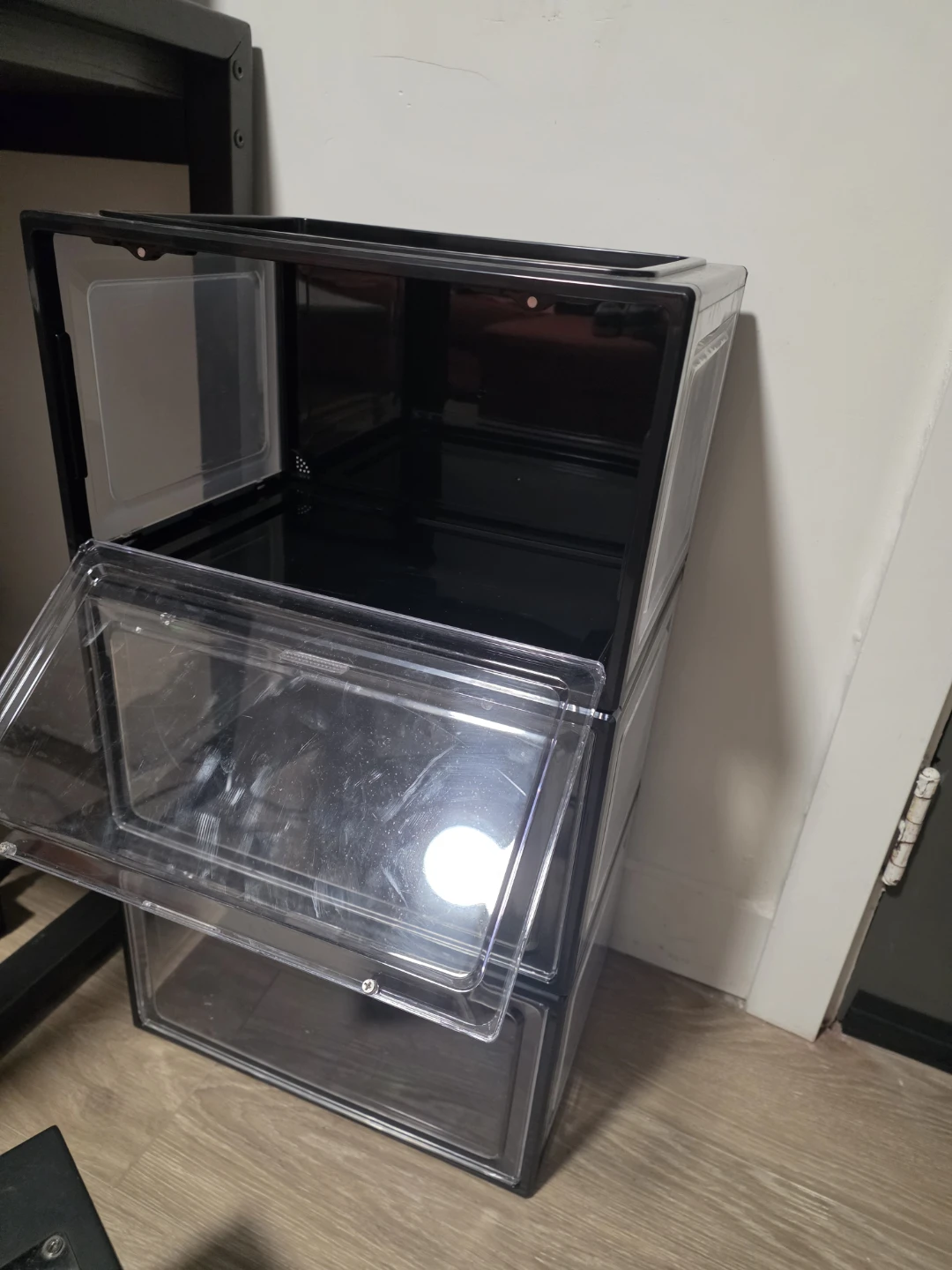 Black Stackable Shoe Storage Boxes - Set of 3