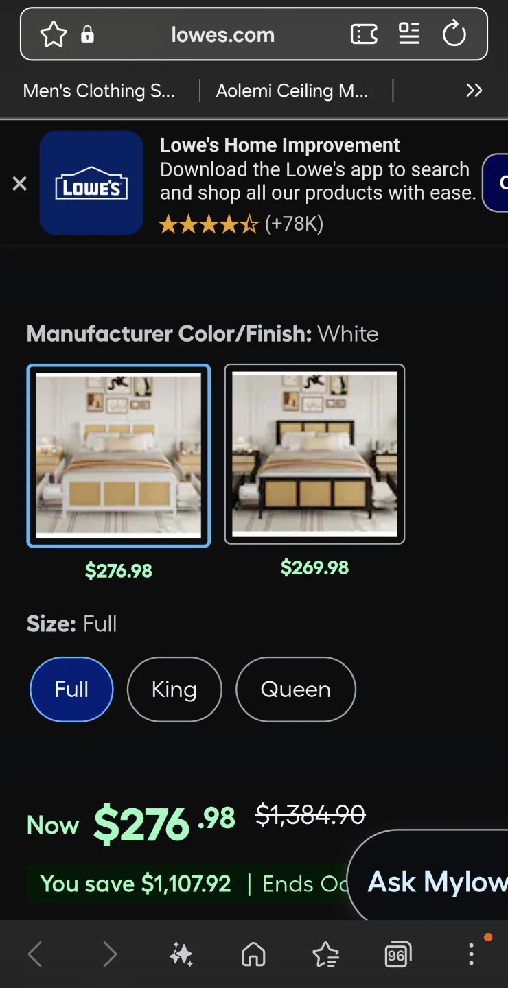Garvee White Rattan Bed Frame - Full Size - photo 4