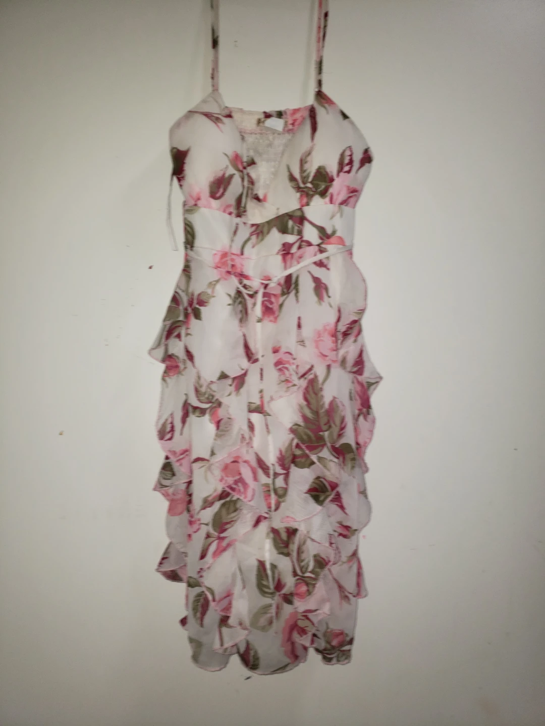 Fun , flirty pink Floral Ruffle Halter Dress