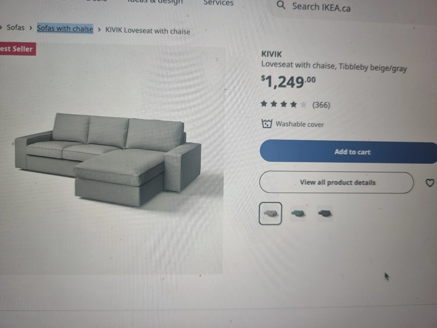 IKEA KIVIK Loveseat with Chaise - Tibbleby Beige/Gray - photo 4