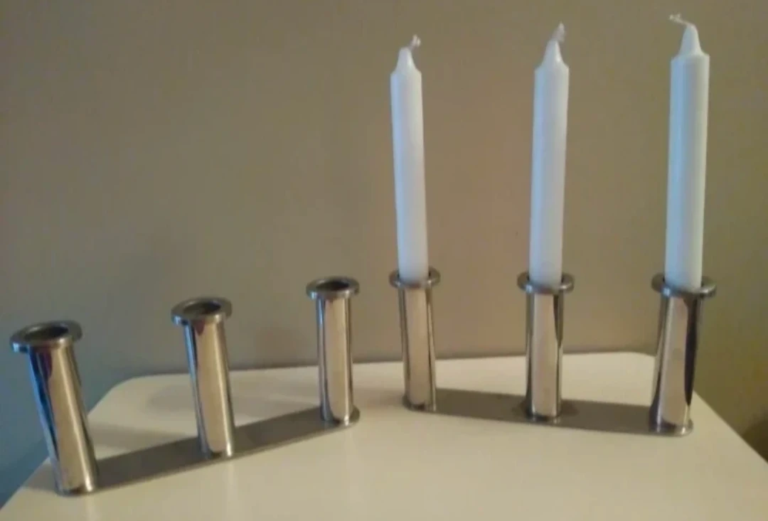 Set of Two Chrome Candle Holders - Each Hold Three Candles