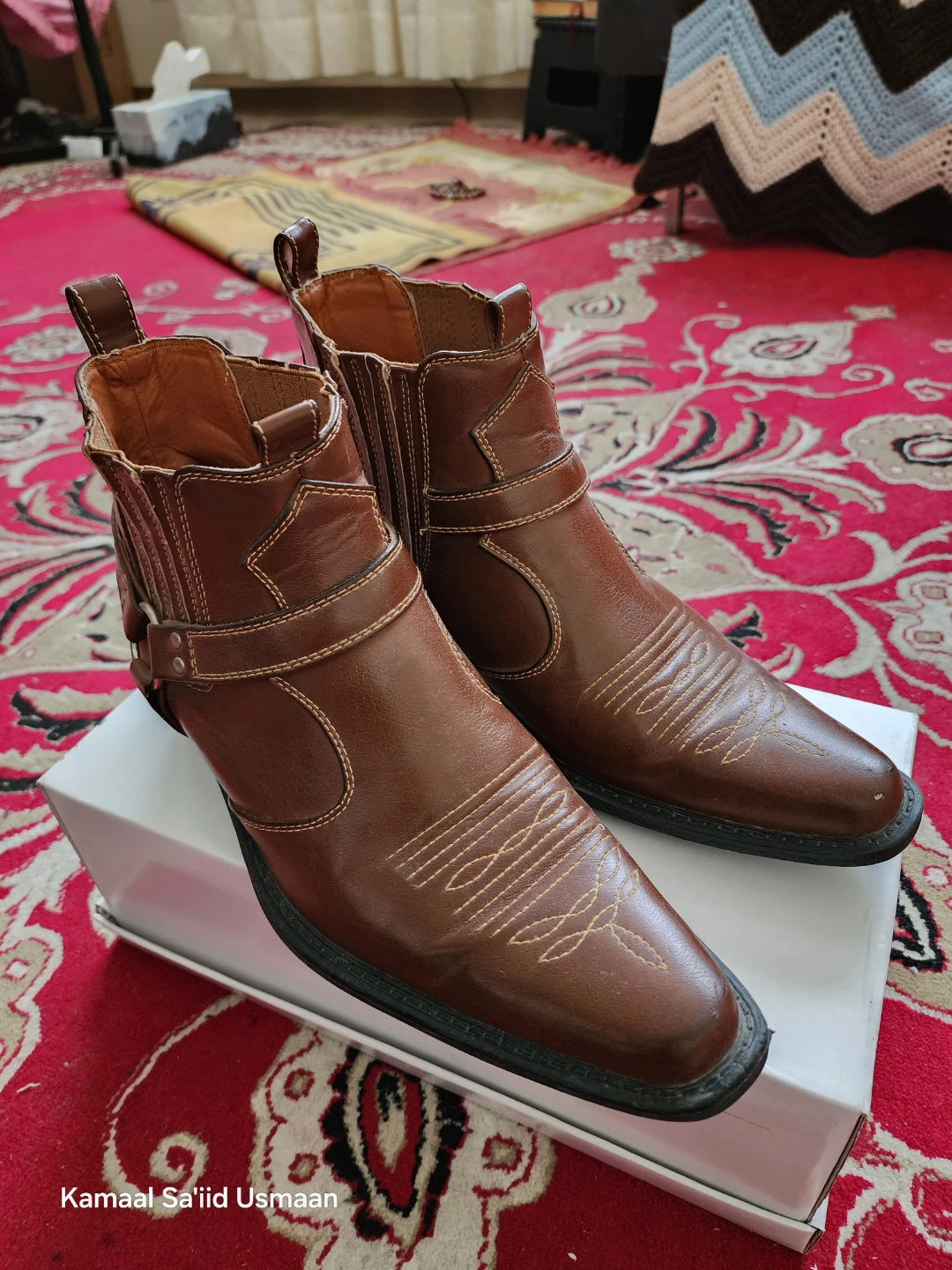 Men's Brown Leather Ankle Harness Cowboy / Western Boots Size 41 - photo 3