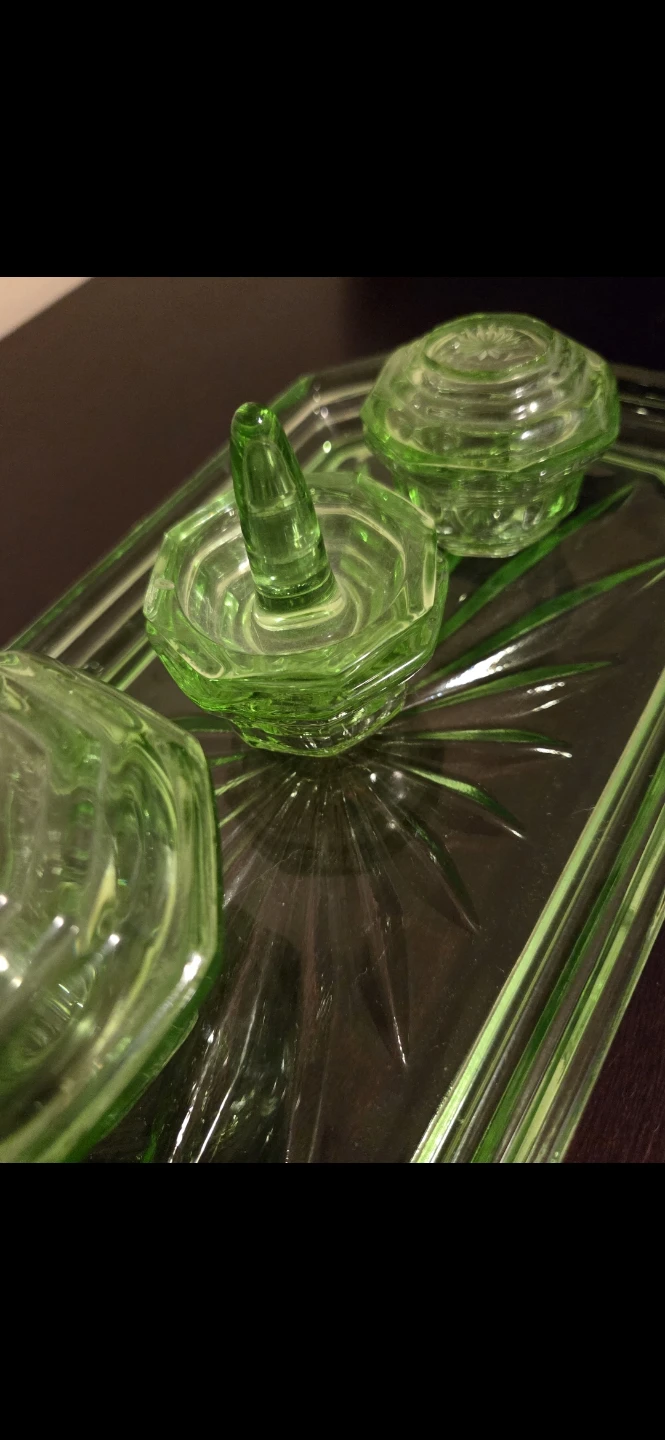 Vintage Green Uranium Glass Vanity Tray Set - photo 2