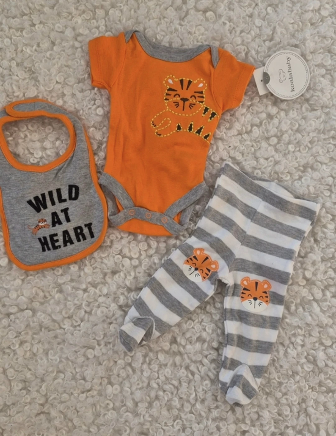 BNWT Koala Baby Newborn Tiger 3pc fall Set Bib 0-3 Month