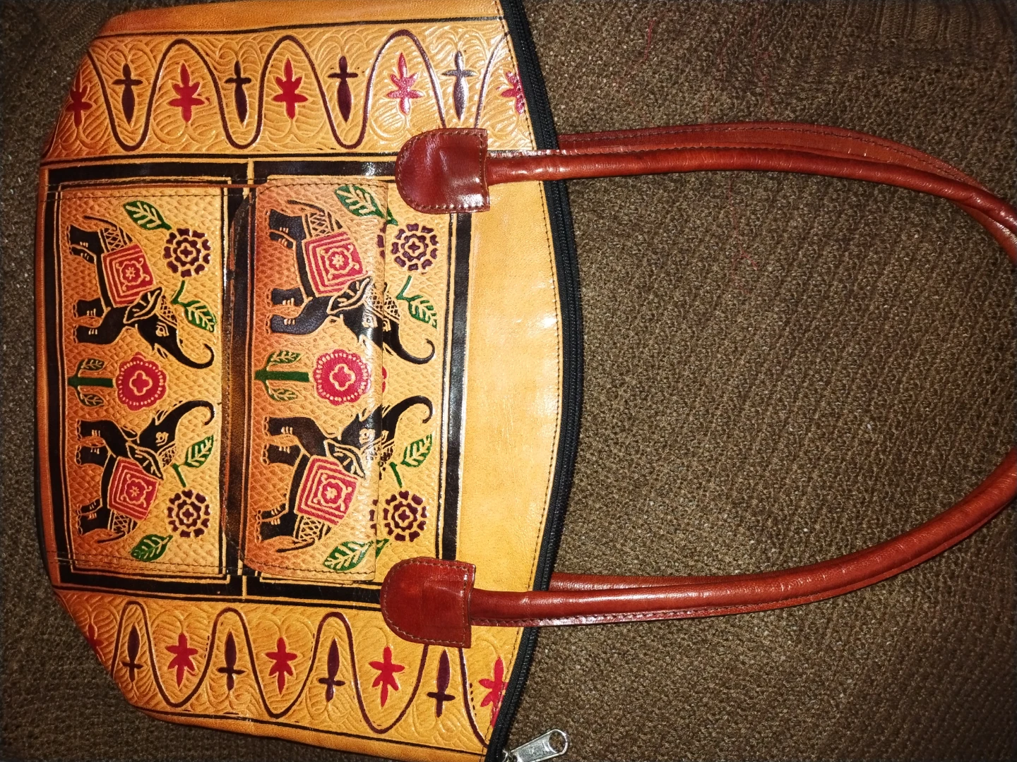 Embossed Leather Elephant Handbag