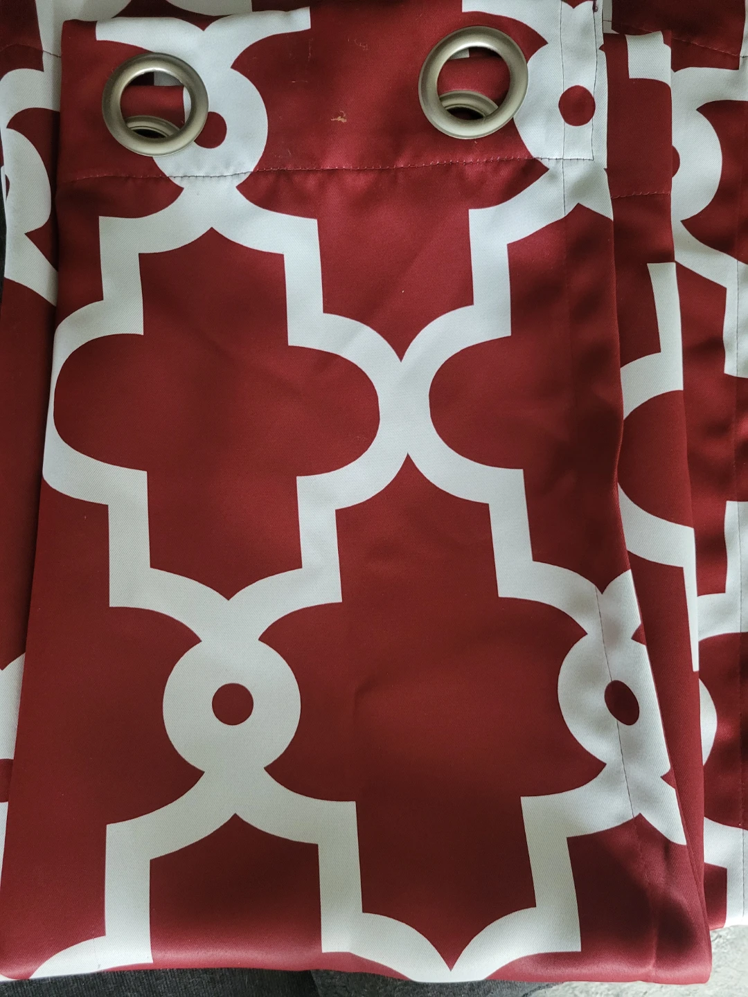 Red and White Patterned Grommet Curtains