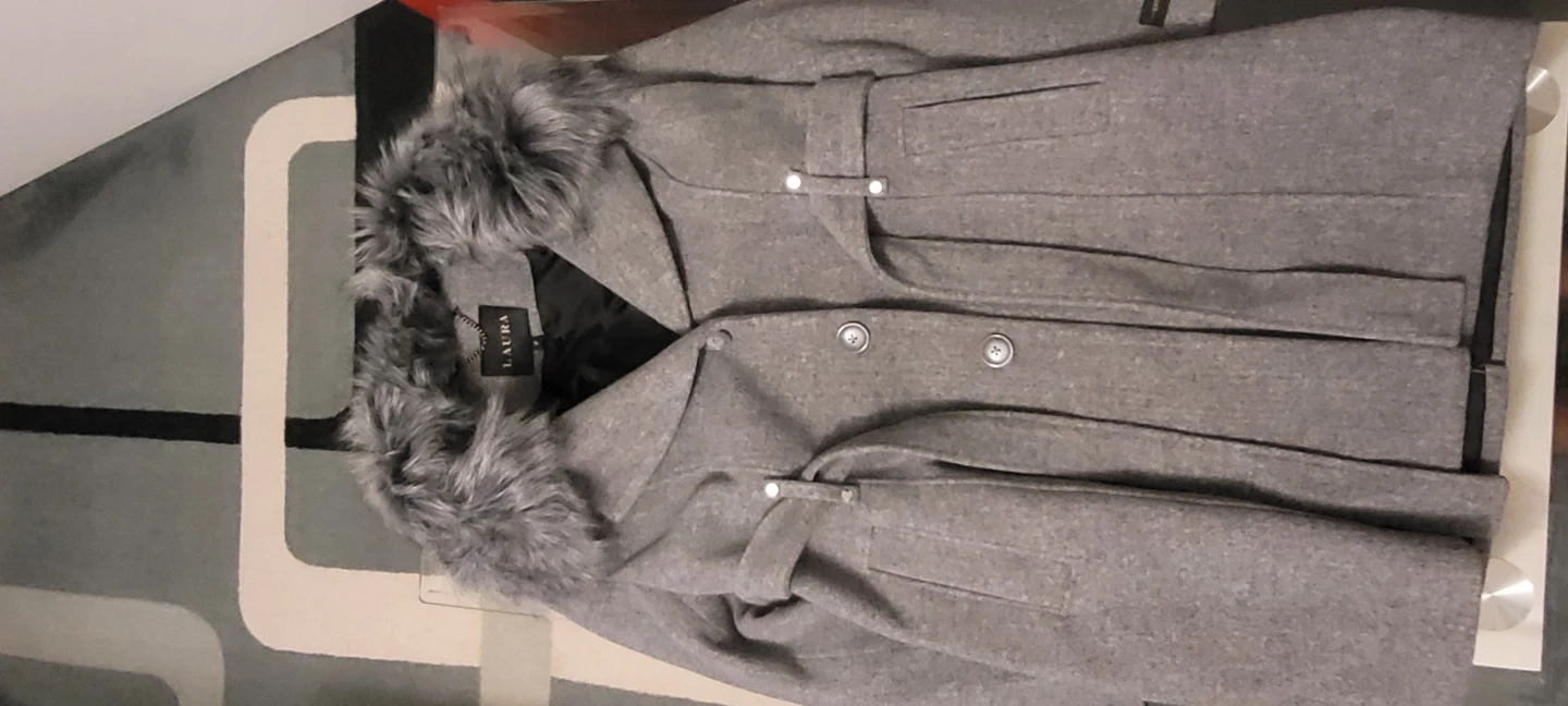 LAURA Grey Wool-Blend Coat with Faux Fur Collar - photo 5