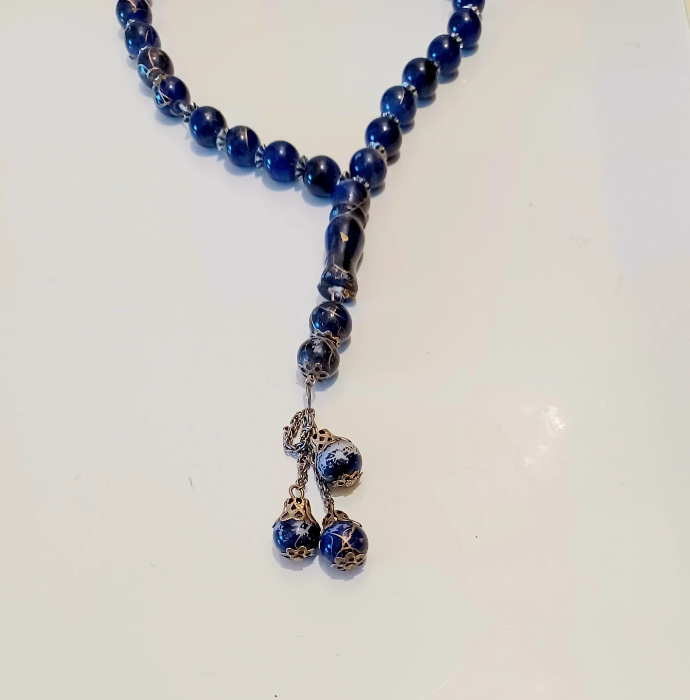 Blue & Silver Marbled Prayer Beads - photo 2