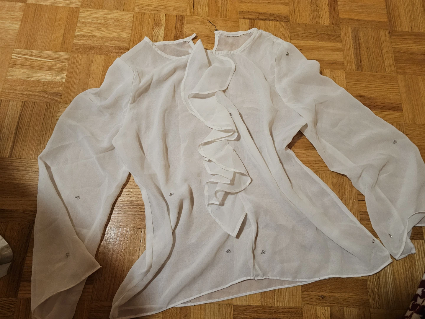 White Sheer Ruffled Blouse