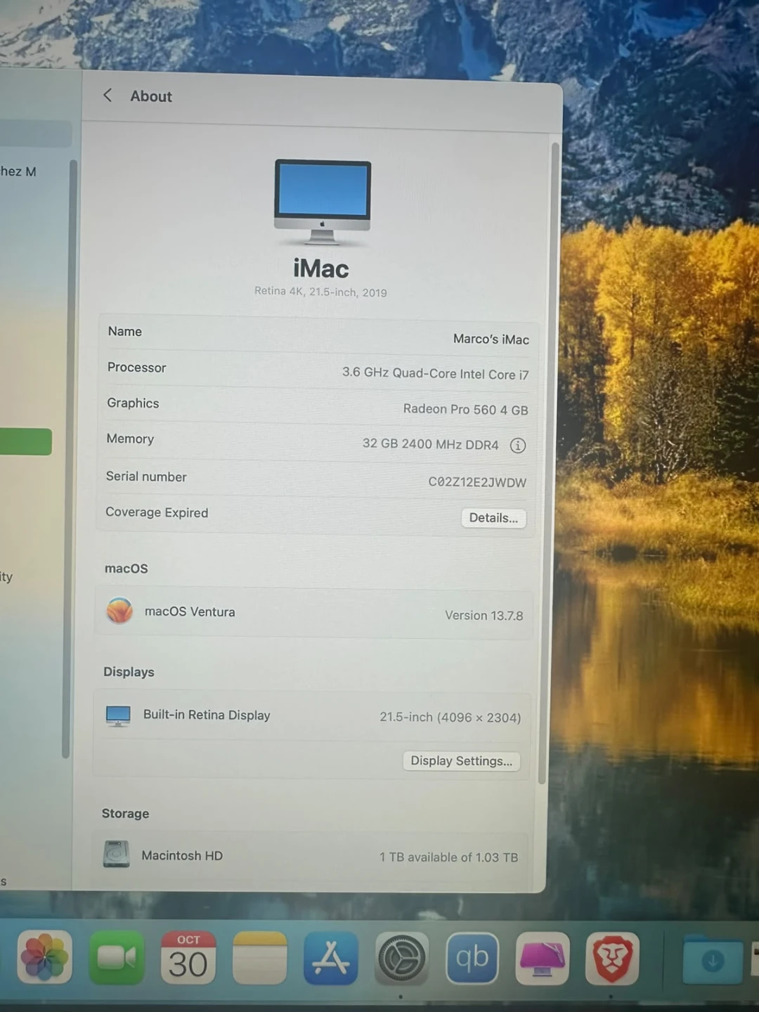 Imac 21.5" 2019 4k   , 1TB SSD, 32gb memory, Graphics 4gb - photo 3
