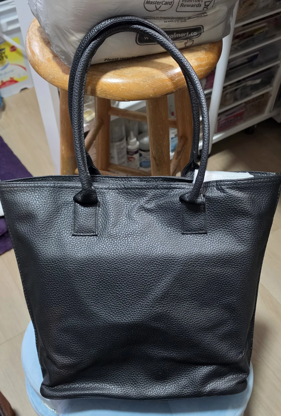Black pleather  tote bag 15 x 13 x 4 - photo 2
