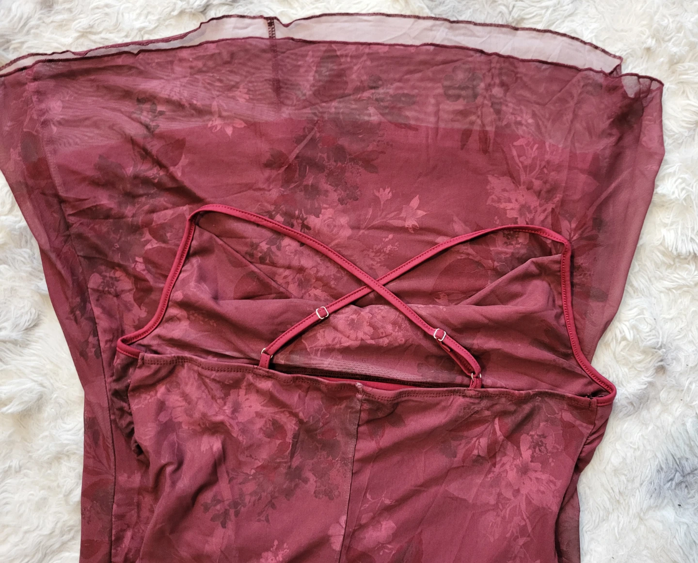 New Burgundy Floral Mesh Midi Dress - photo 5