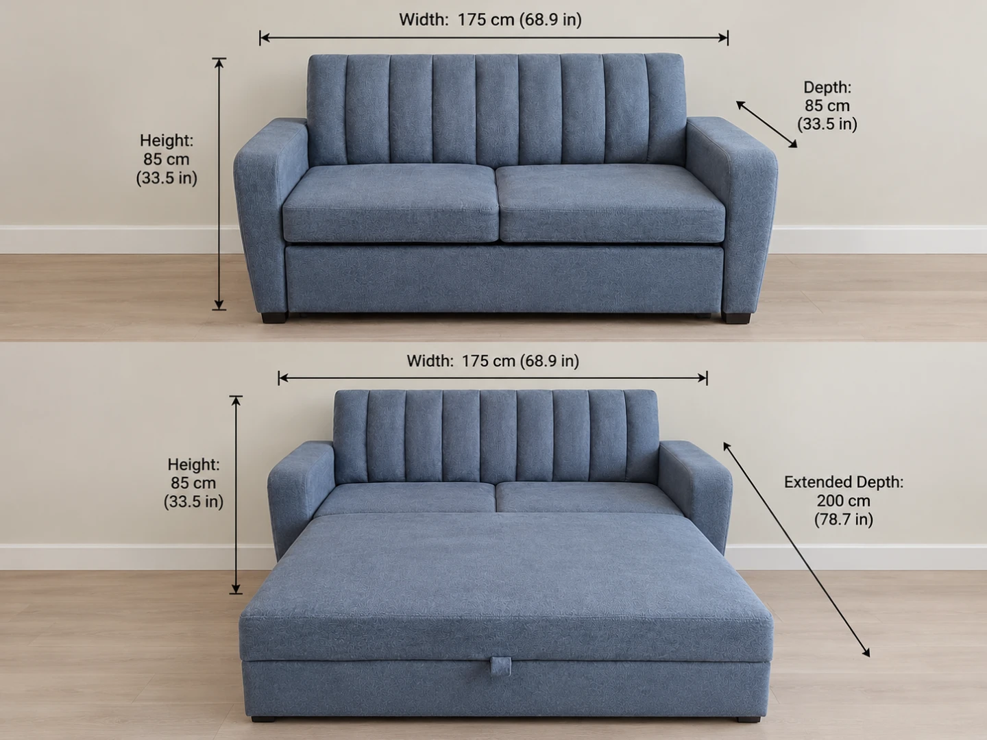 Blue Fabric Sleeper Sofa