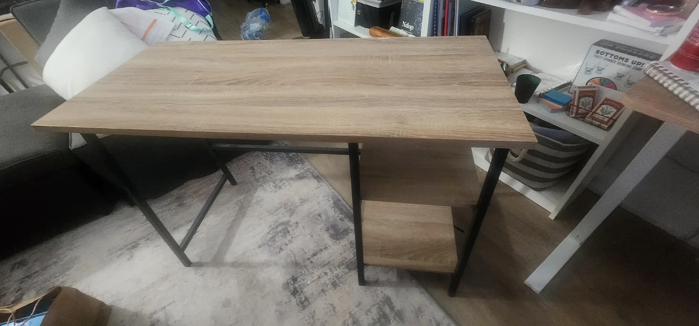 Industrial Style Wooden Desk with Shelves - photo 4