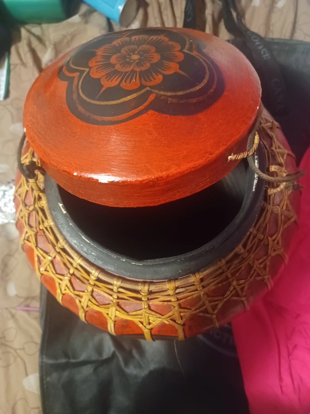 Red Wooden Decorative Basket with Lid - photo 2