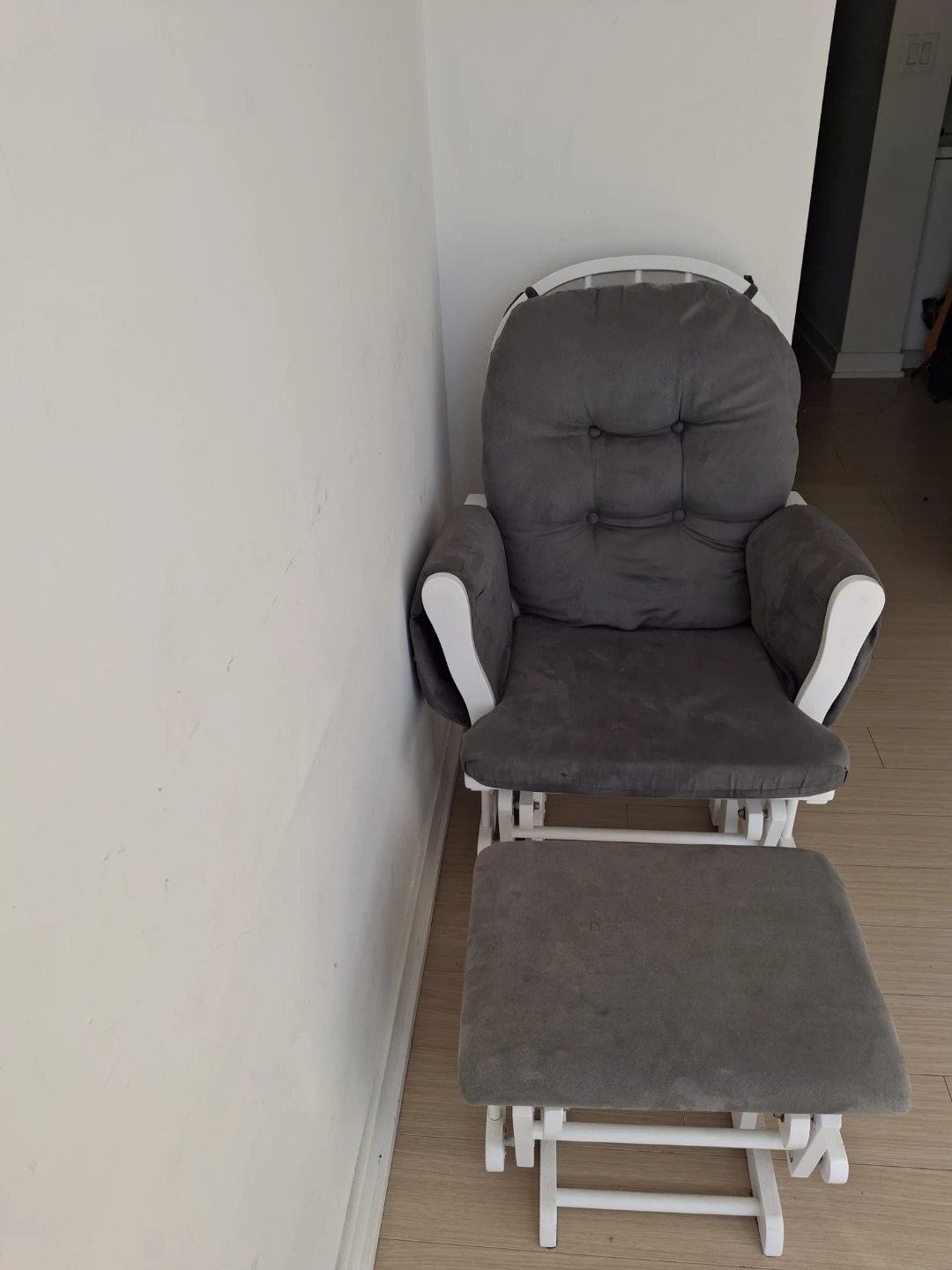 White and Grey Glider Rocker with Ottoman