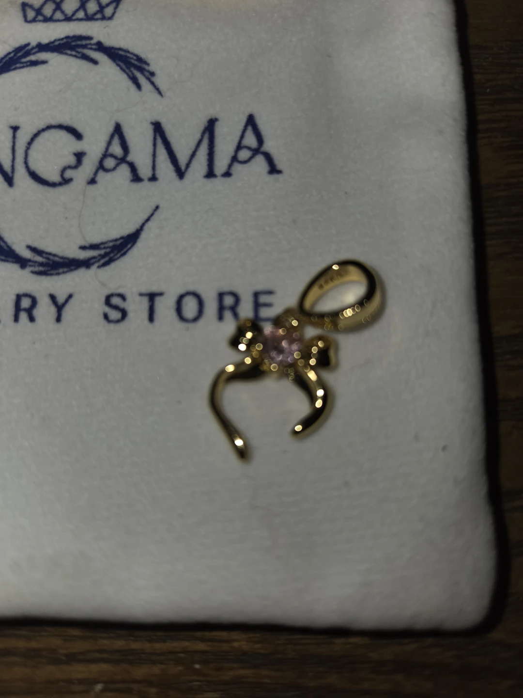 925 Gold-tone Bow Pendant with Pink Heart Stone