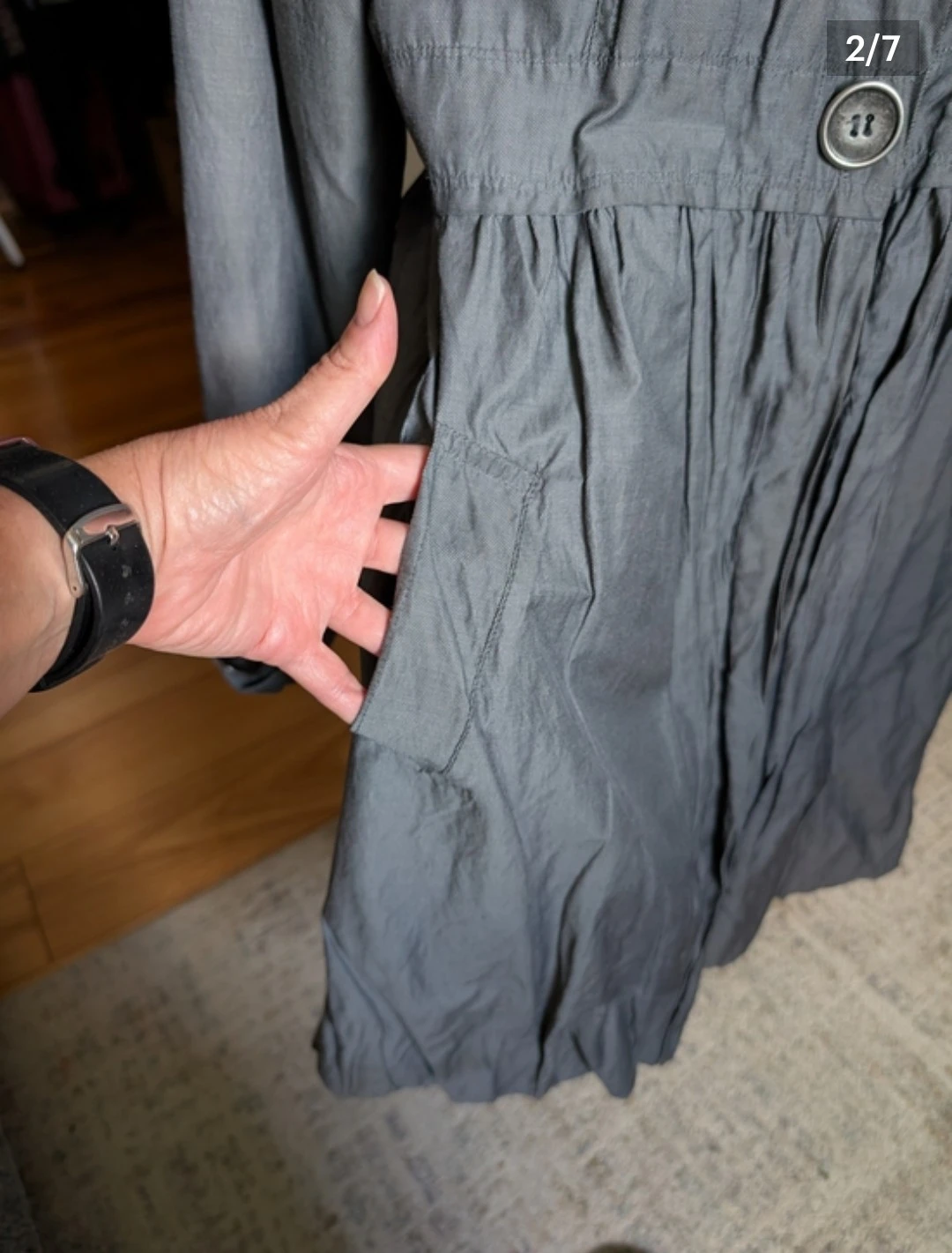Women's Crinkled Gray Button-Front Trench Coat - photo 2