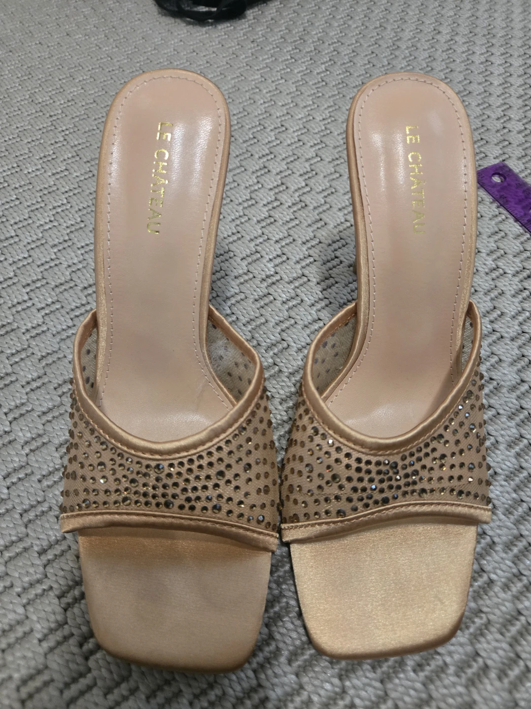 Le Chateau Gold Rhinestone Heeled Mules