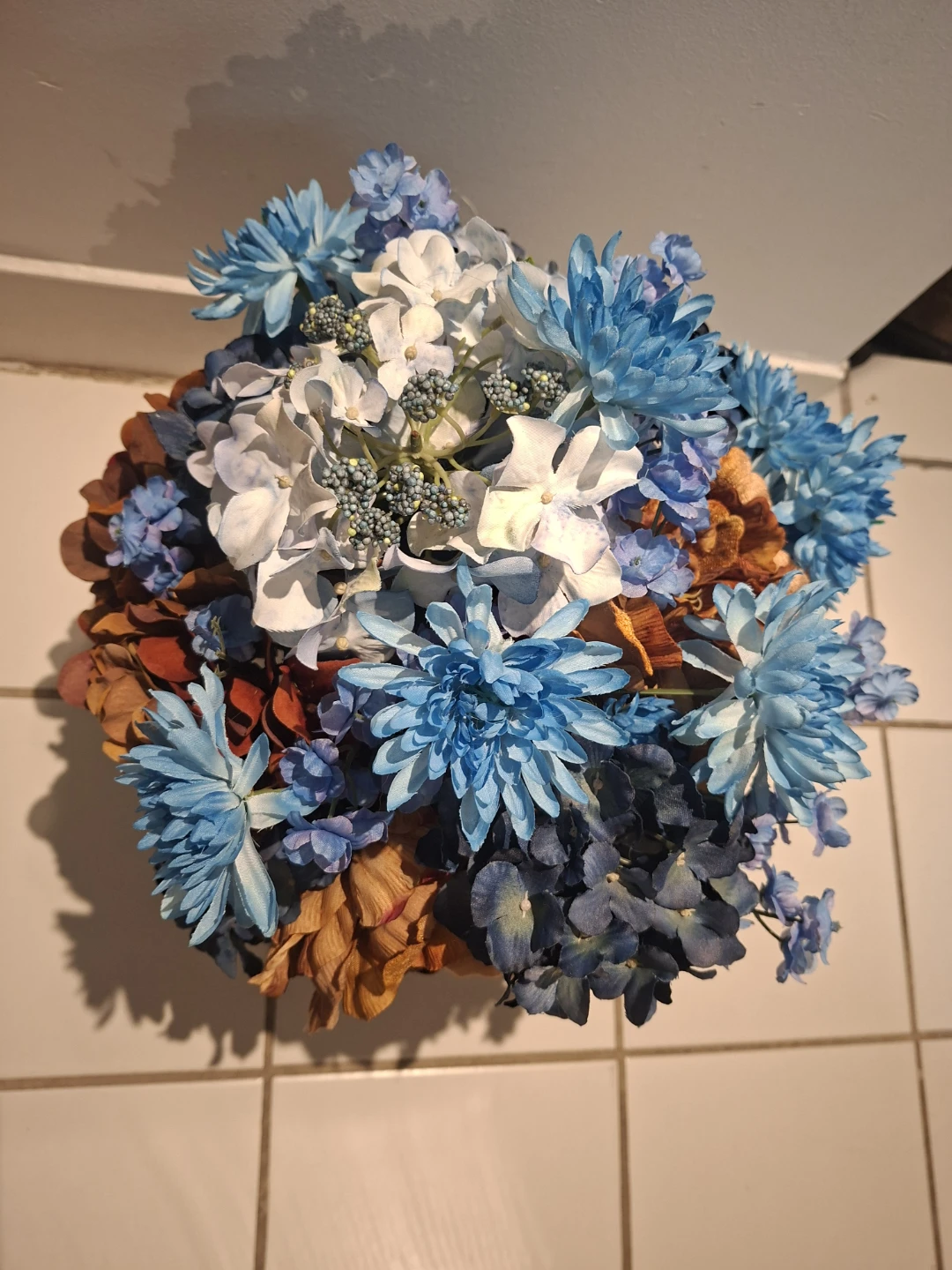 Artificial Floral Bouquet Blue and Brown