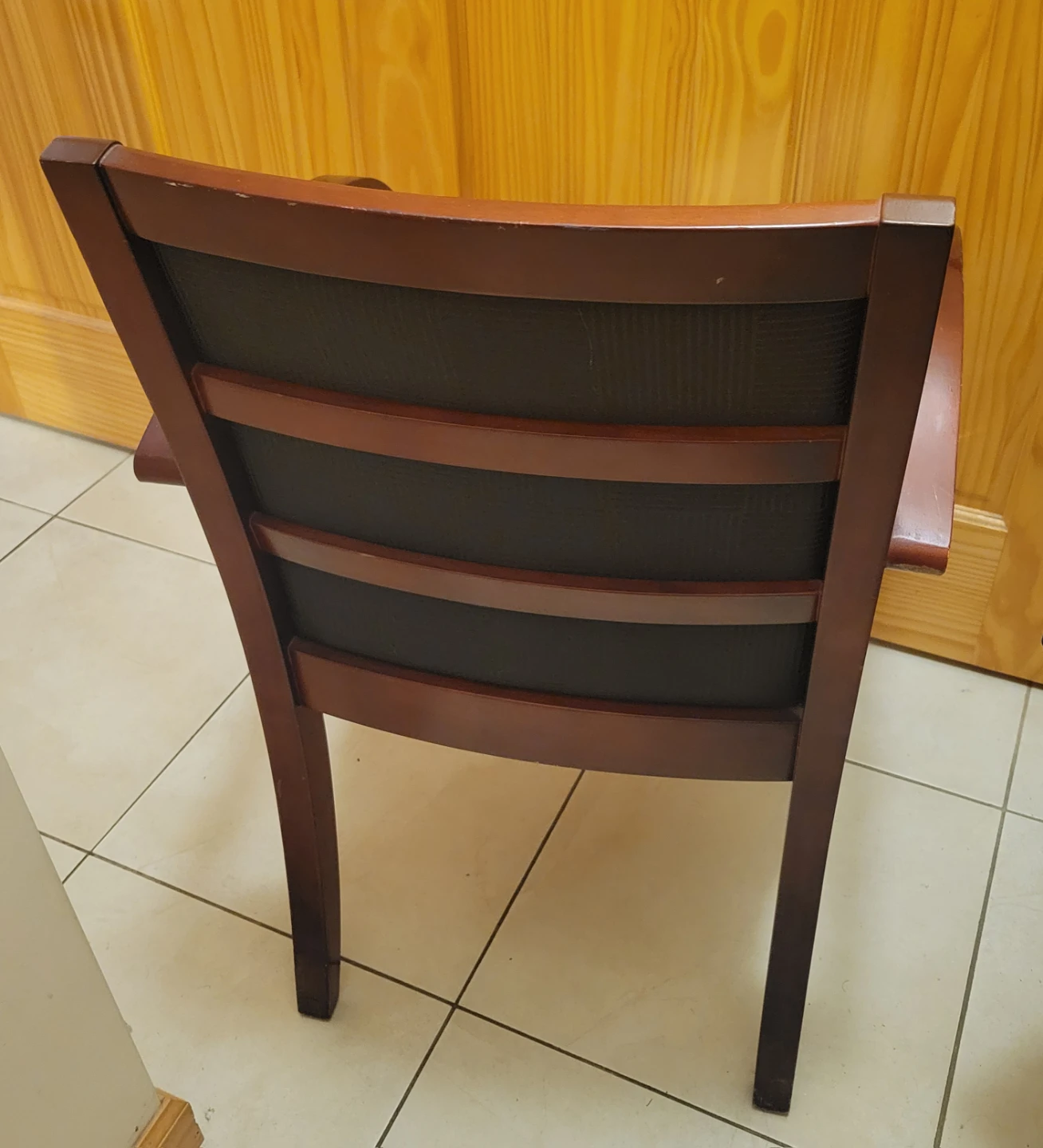 Armchair with Dark Wood and Textured Fabric - photo 3