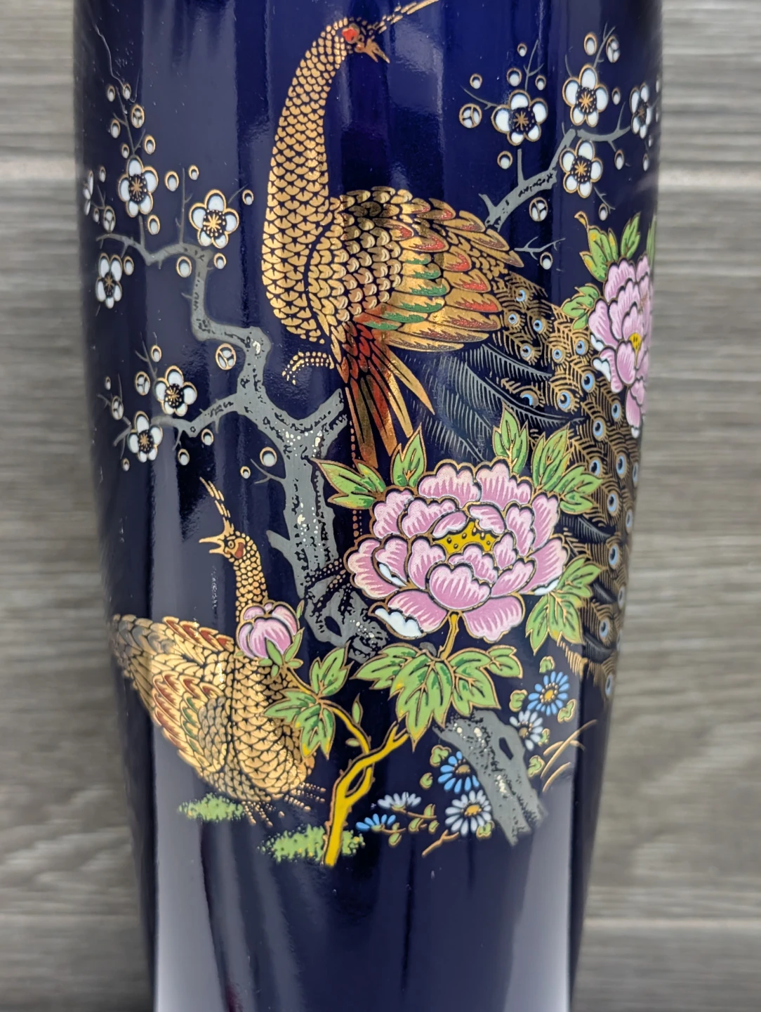 Vintage Japanese Cobalt Blue Peacock Vase - photo 2