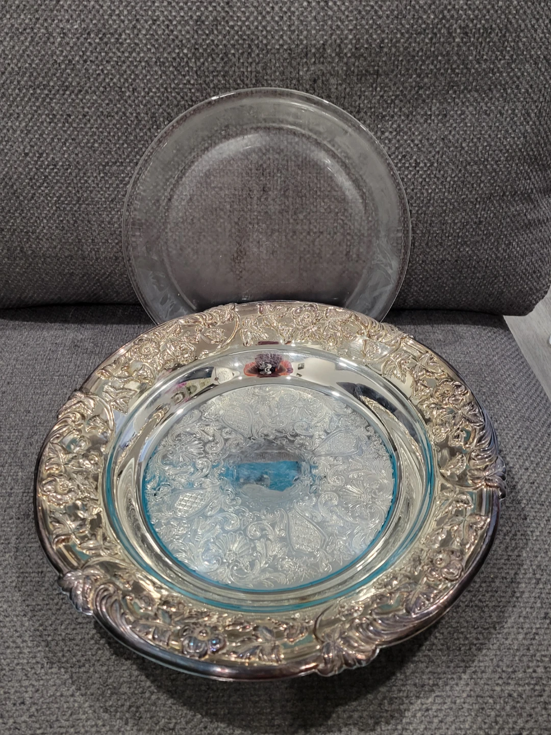 Silver platter with glass insert - photo 5