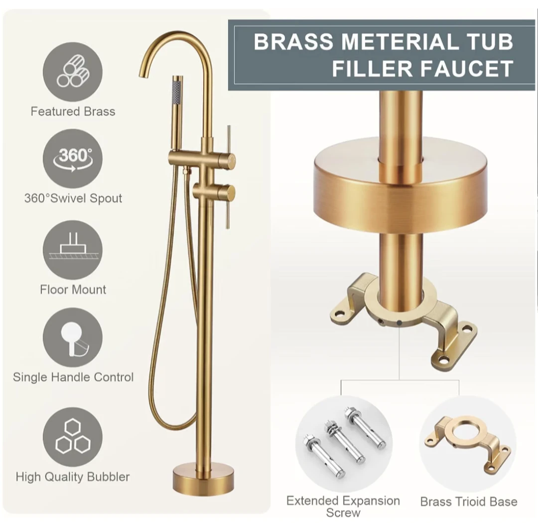 Brushed Gold Floor-Mount Bathtub Faucet - photo 5