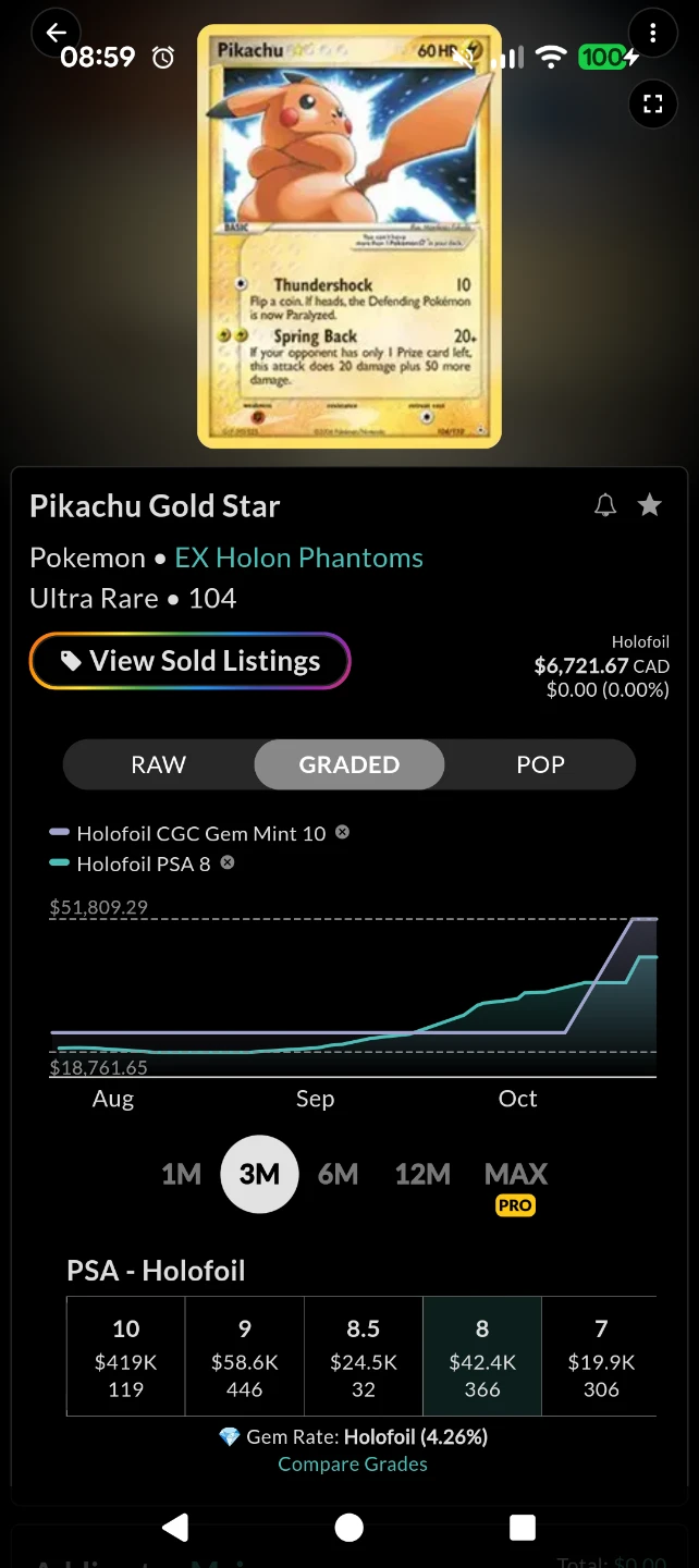 Pokémon Gold Star Pikachu PSA 8 - photo 2